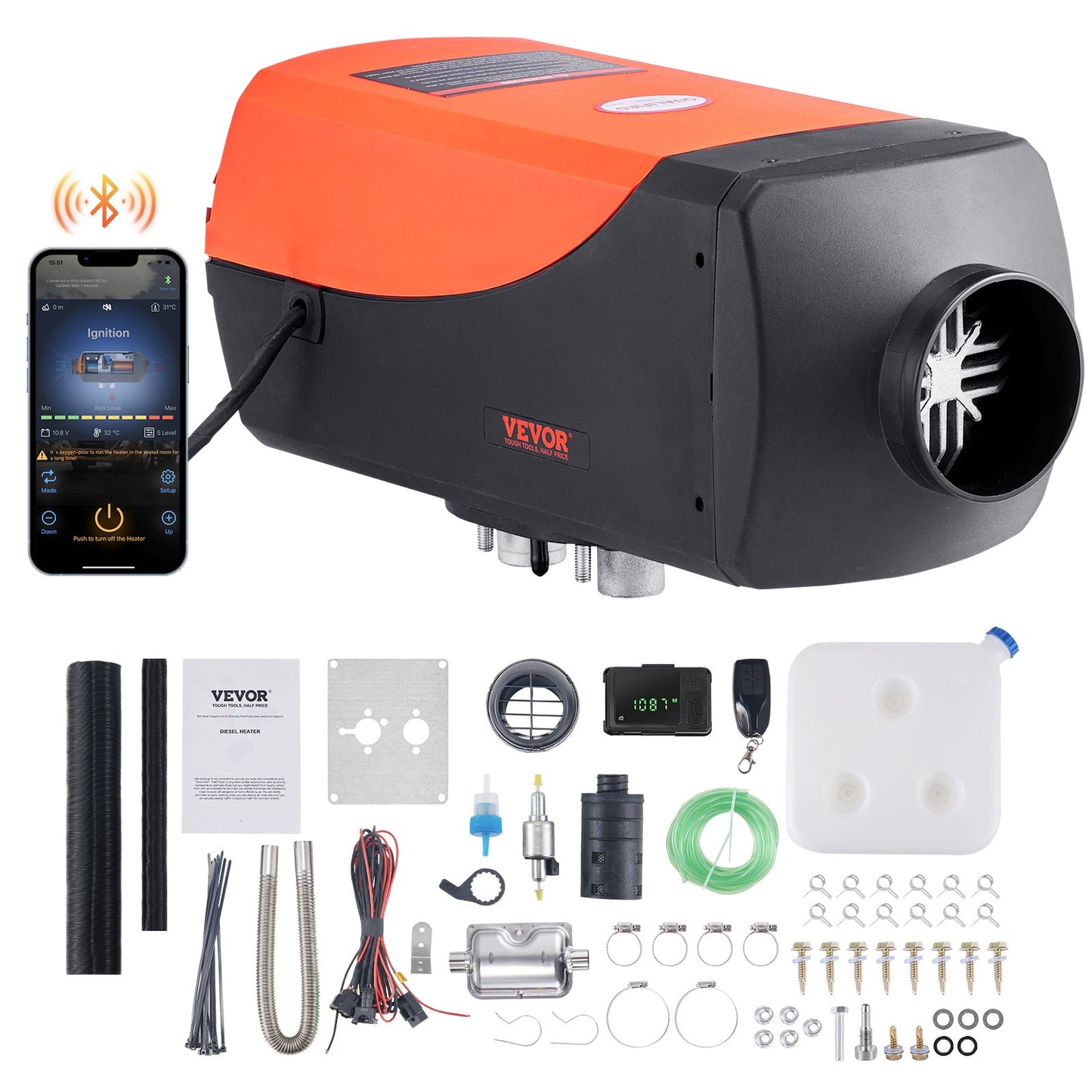 Diesel-Luftheizung, 12 V, 8 kW, Bluetooth-App, LCD-Display für Auto, Bus, Wohnmobil, Innenbereich