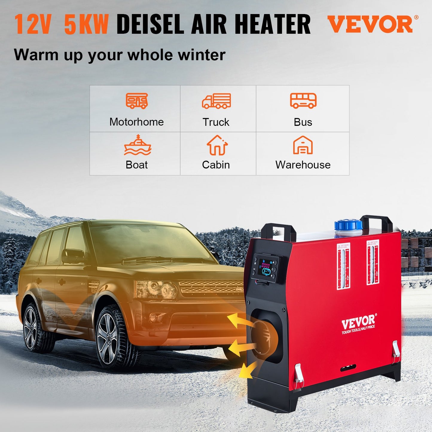 5 kW Diesel-Luftheizung, All-in-One-Schalldämpfer für 12-V-Diesel-Standheizung, Fernbedienung für Dieselheizung mit LCD-Schalter