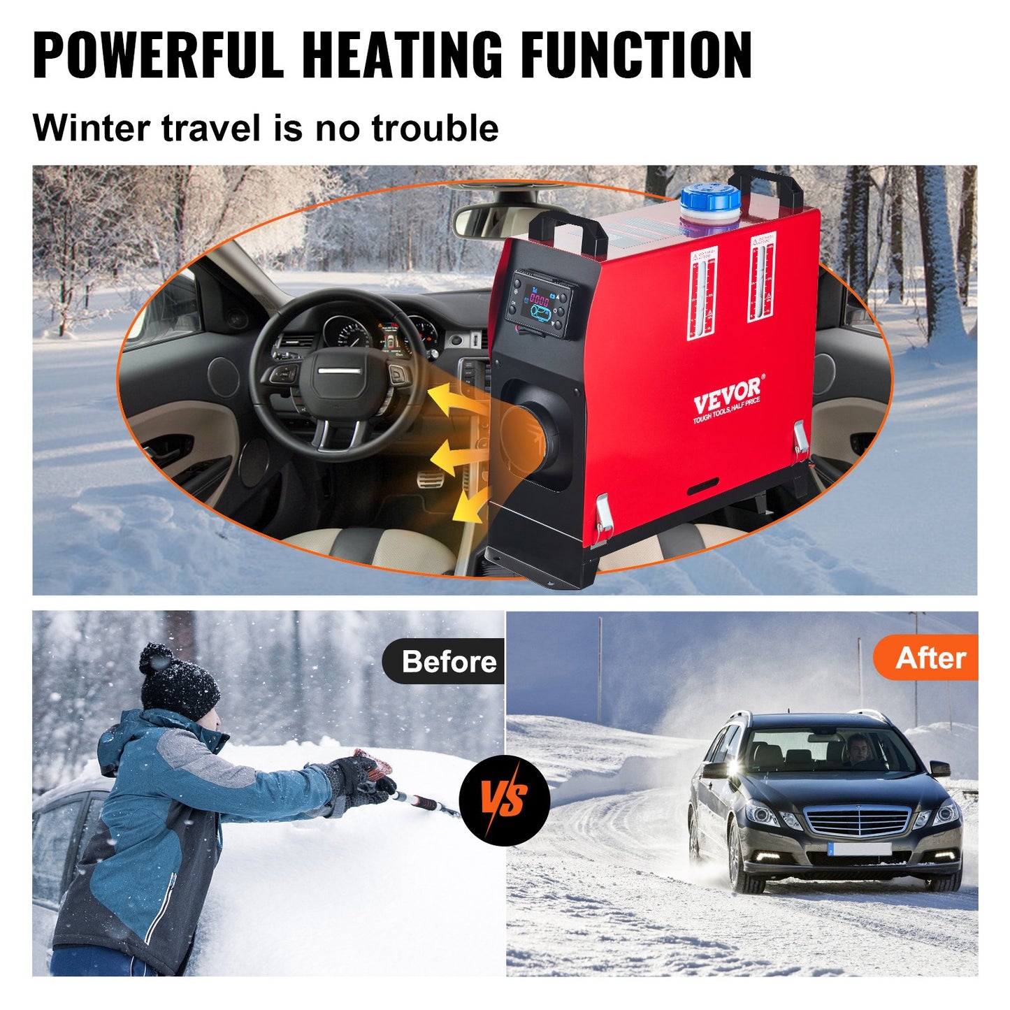 5 kW Diesel-Luftheizung, All-in-One-Schalldämpfer für 12-V-Diesel-Standheizung, Fernbedienung für Dieselheizung mit LCD-Schalter