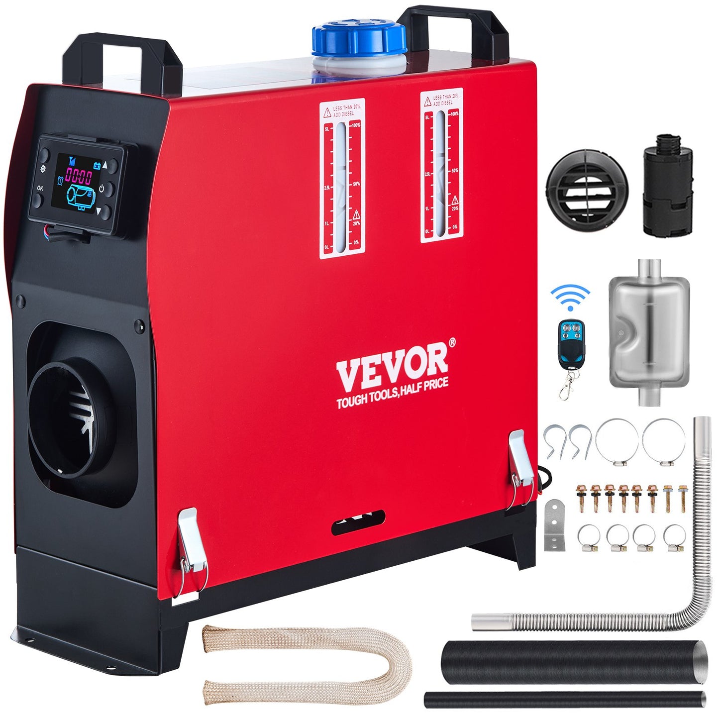 5 kW Diesel-Luftheizung, All-in-One-Schalldämpfer für 12-V-Diesel-Standheizung, Fernbedienung für Dieselheizung mit LCD-Schalter