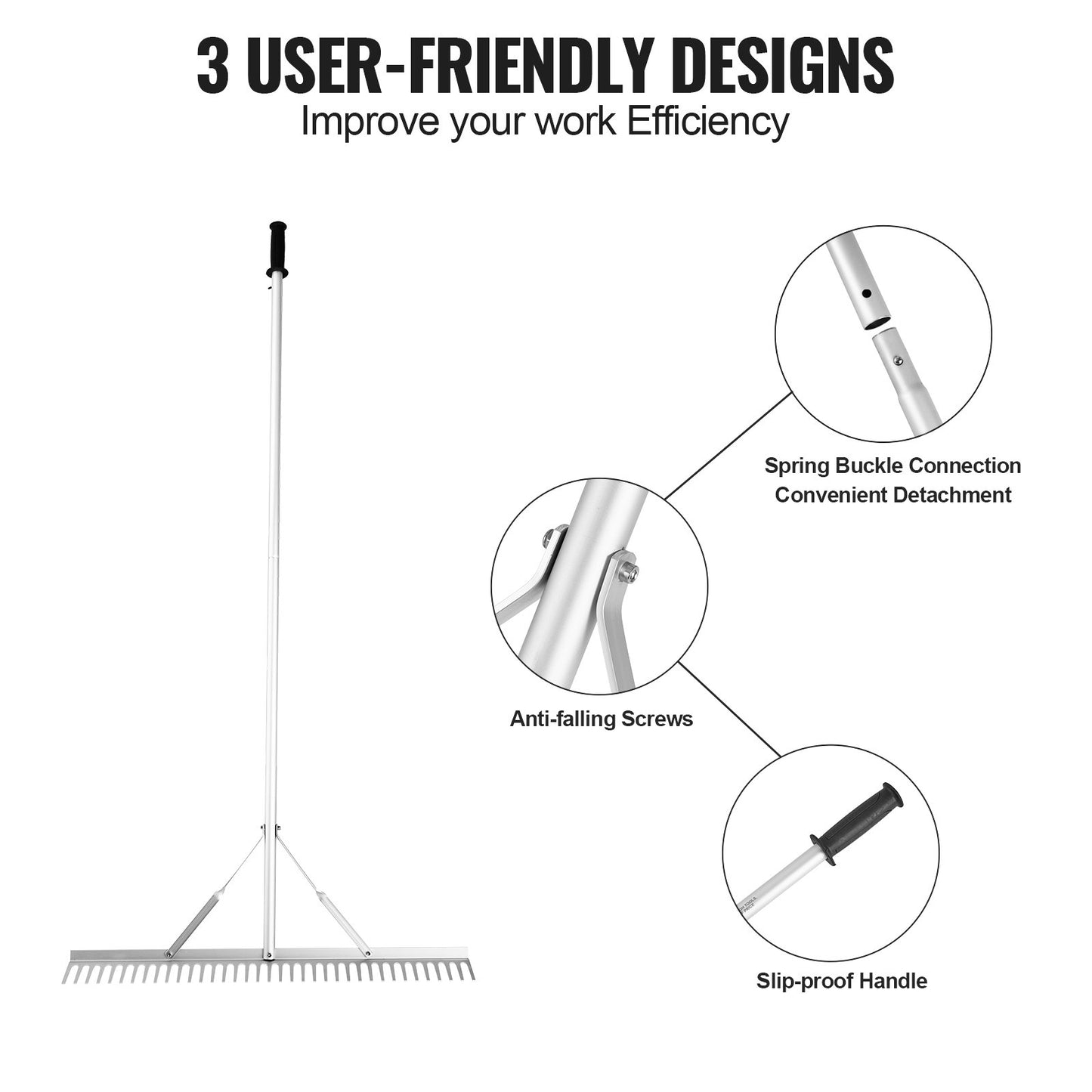 Landscape rake, 915 mm aluminum head Landscape rake, Lake Weed Rake with 1915 mm long handle, for loosening soil, lawn care, weeding in lake, garden, pond