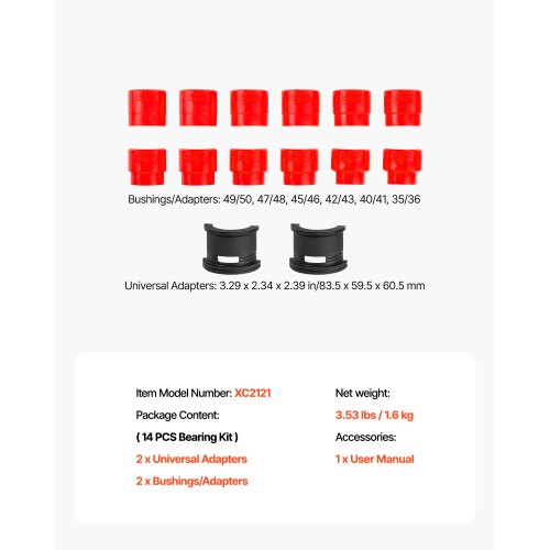 Lagerpresssats, 14 delar, Lagerbana och tätningsdrivare med bussningar och adaptrar, Bussningsdrivare Verktygssats, Robust Kolstålstätningsborttagnings- och installationsverktygssats med förvaringsväska | EU