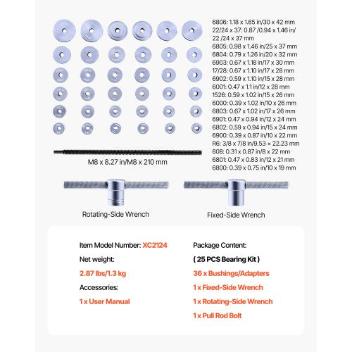 Lagerpresssats, 25 delar, Lagerbana och Tätningsdrivare Set med Bussningar och Skiftnycklar, Bussningsdrivare Verktygssats, Robust Aluminiumlegering Tätningsborttagnings- och Monteringsverktygssats med Förvaringsväska | EU