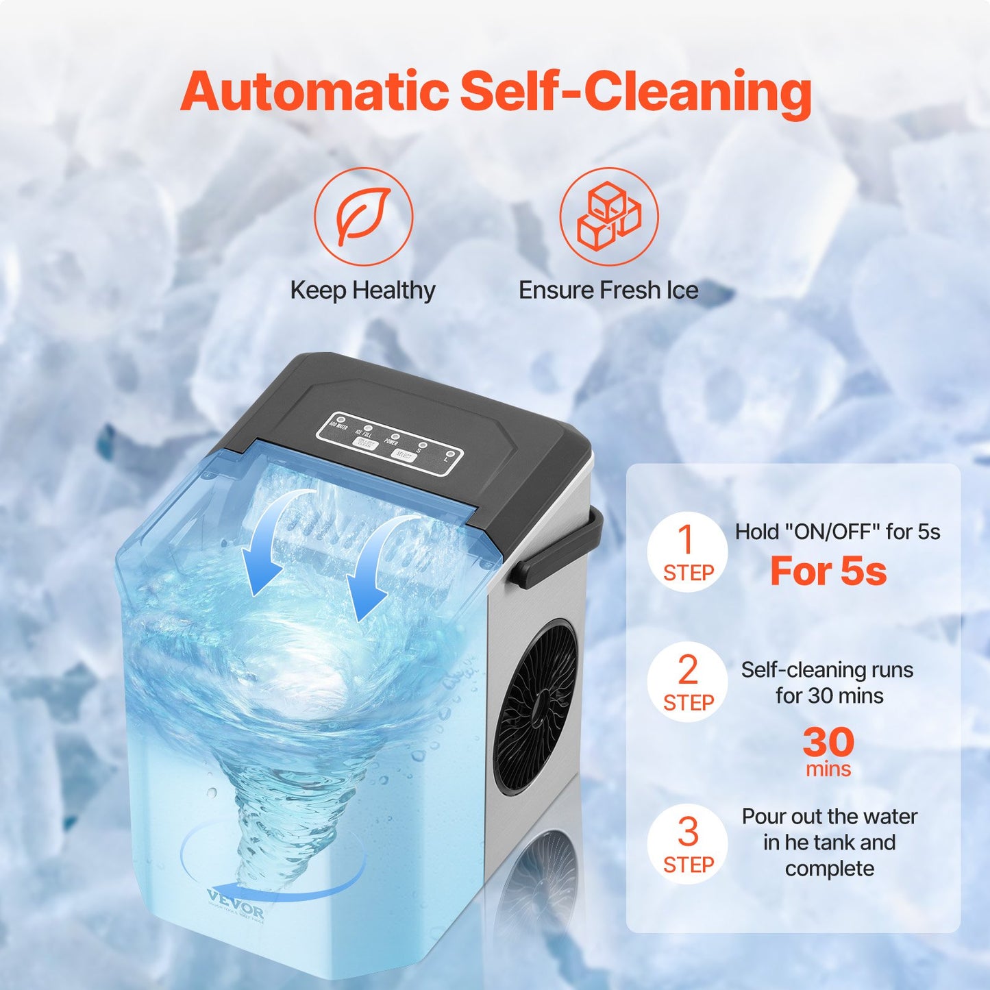 Portable Countertop Ice Maker 26lbs/24H Self-Cleaning with Bucket Basket