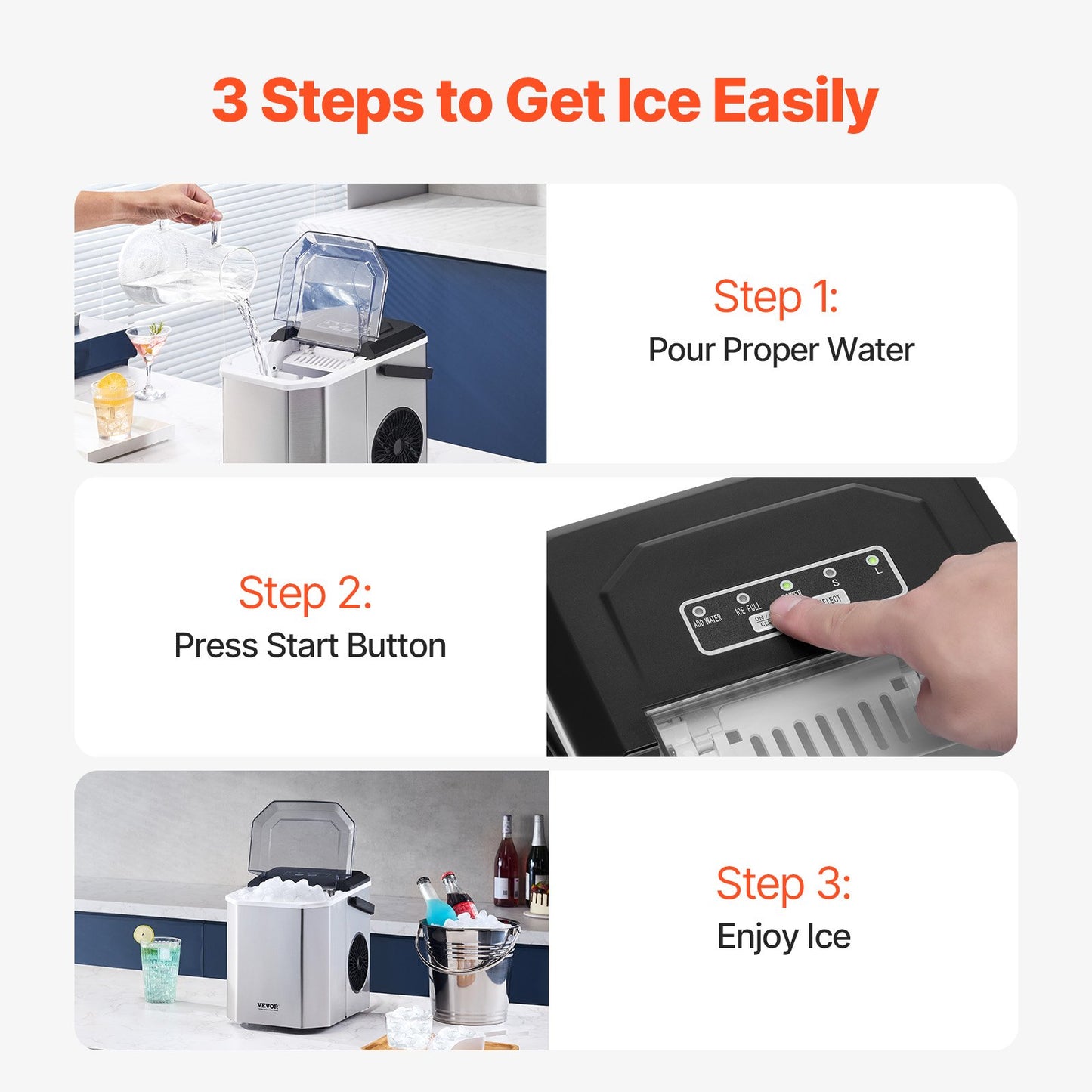 Portable Countertop Ice Maker 26lbs/24H Self-Cleaning with Bucket Basket