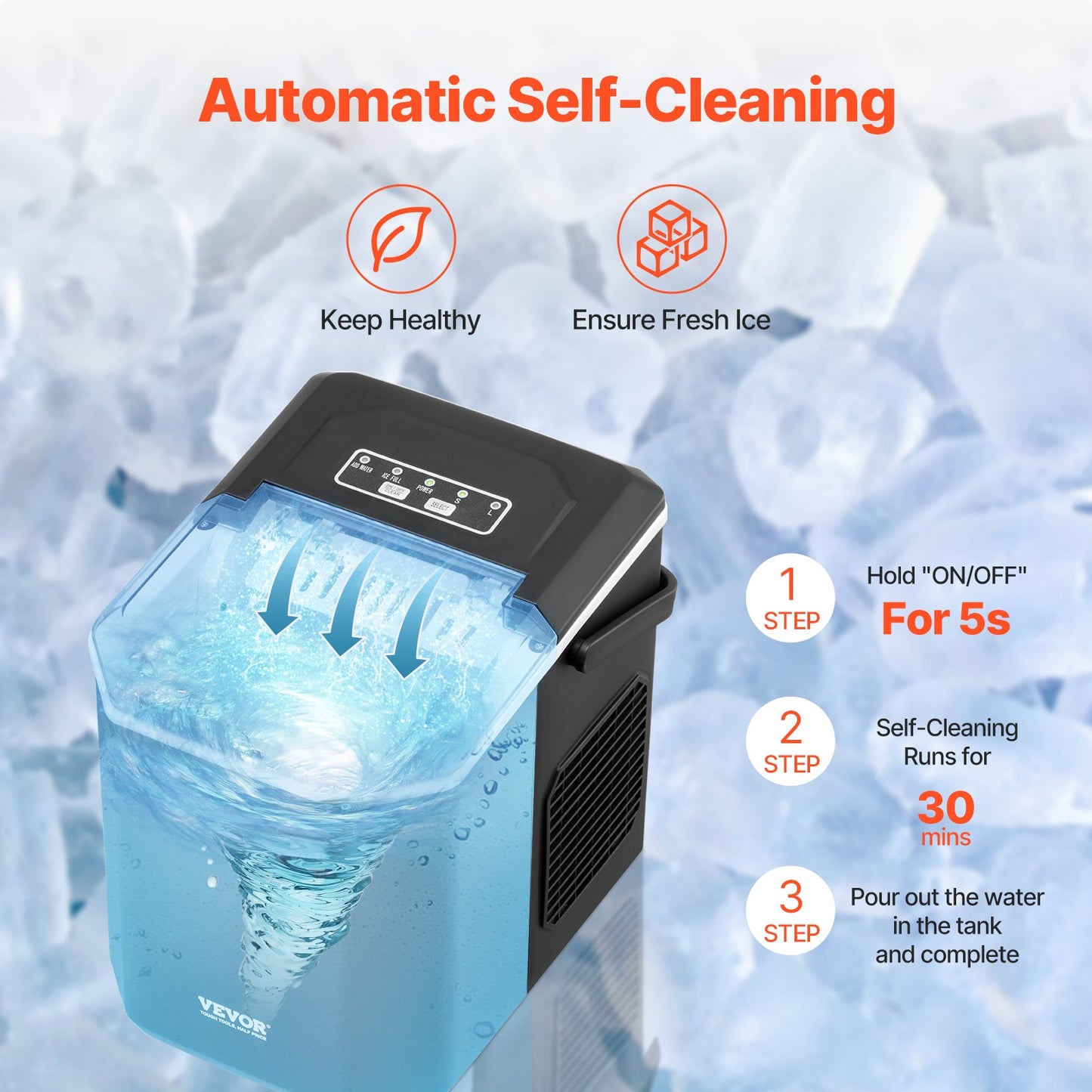 Portable Countertop Ice Maker 26lbs/24H Self-Cleaning with Bucket Basket