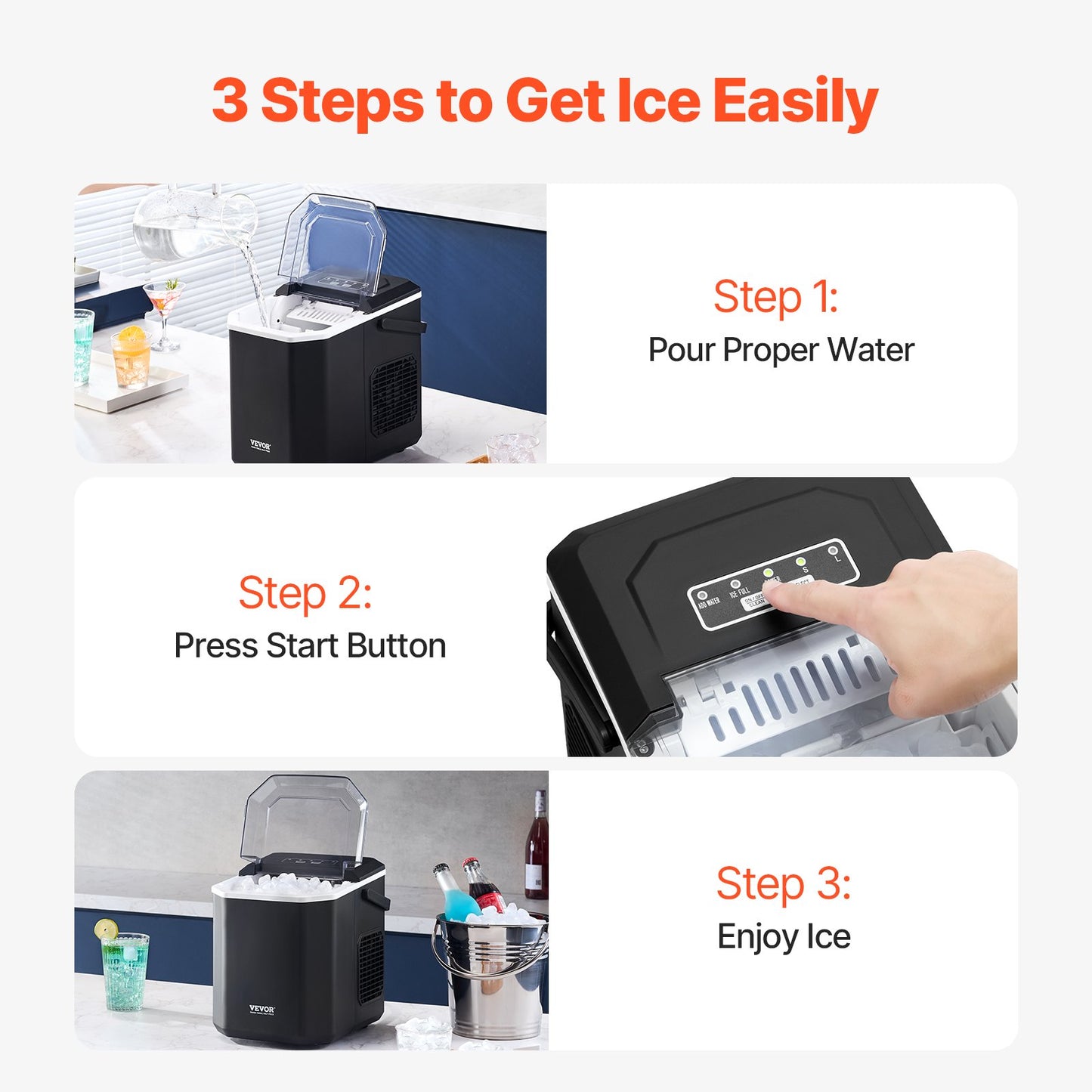 Portable Countertop Ice Maker 26lbs/24H Self-Cleaning with Bucket Basket