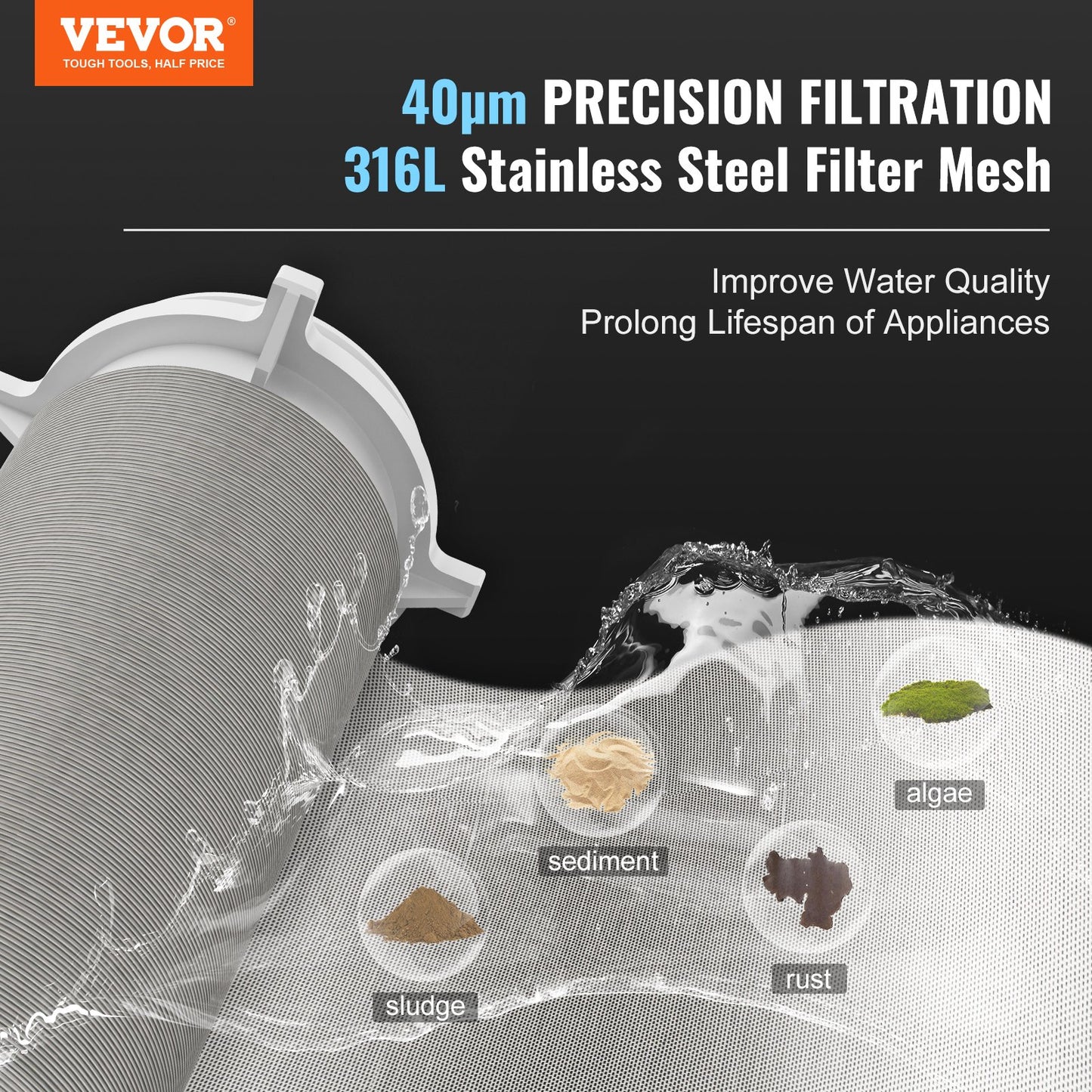 Spin Down-filter, 40 mikron helhussedimentfilter för brunnsvatten, 1" GM + 1 1/4" GM, 8 T/H hög flödeshastighet, för vattenfiltreringssystem i hela huset, brunnsvattensedimentfilter