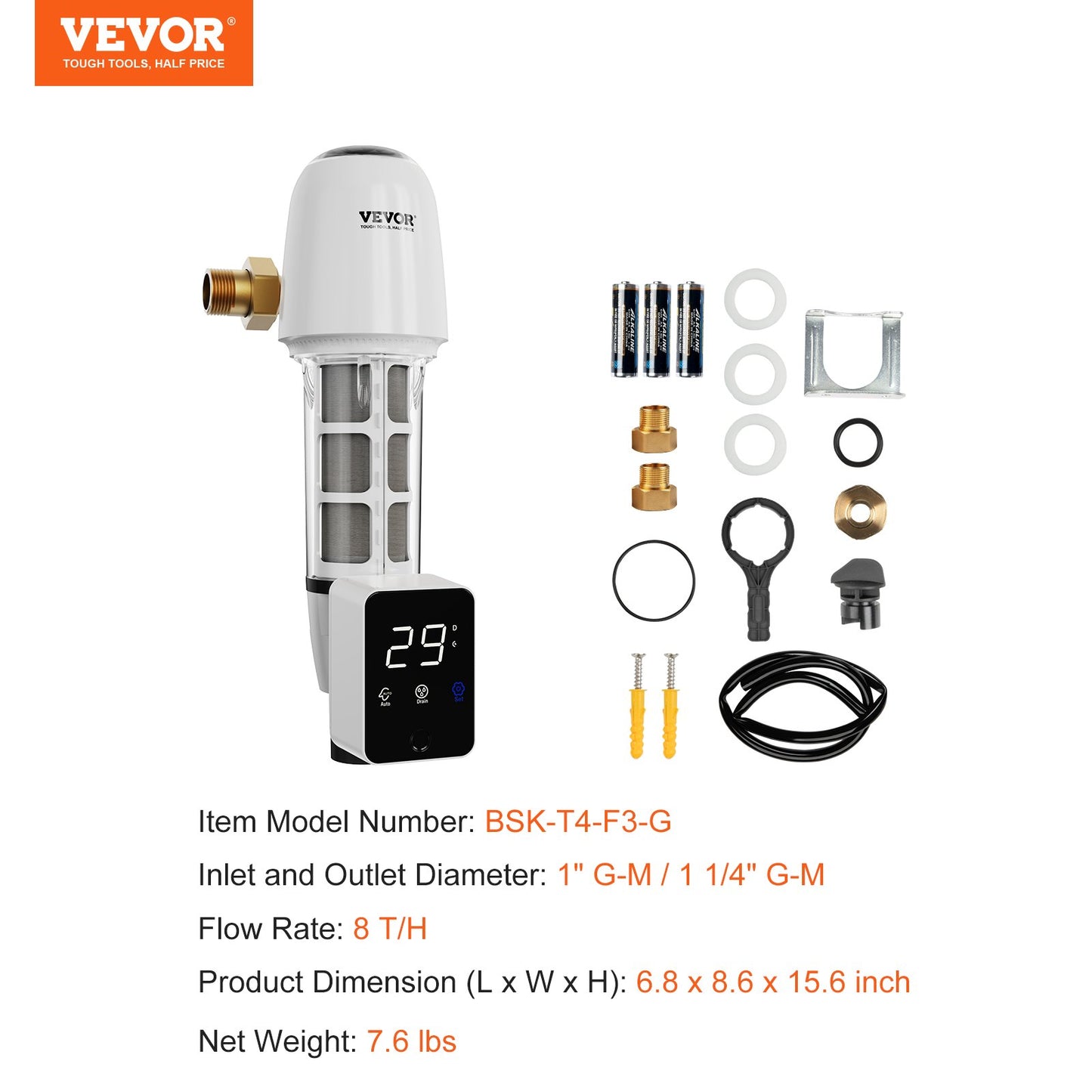 Spin Down-filter, 40 mikron helhussedimentfilter för brunnsvatten, 1" GM + 1 1/4" GM, 8 T/H hög flödeshastighet, för vattenfiltreringssystem i hela huset, brunnsvattensedimentfilter