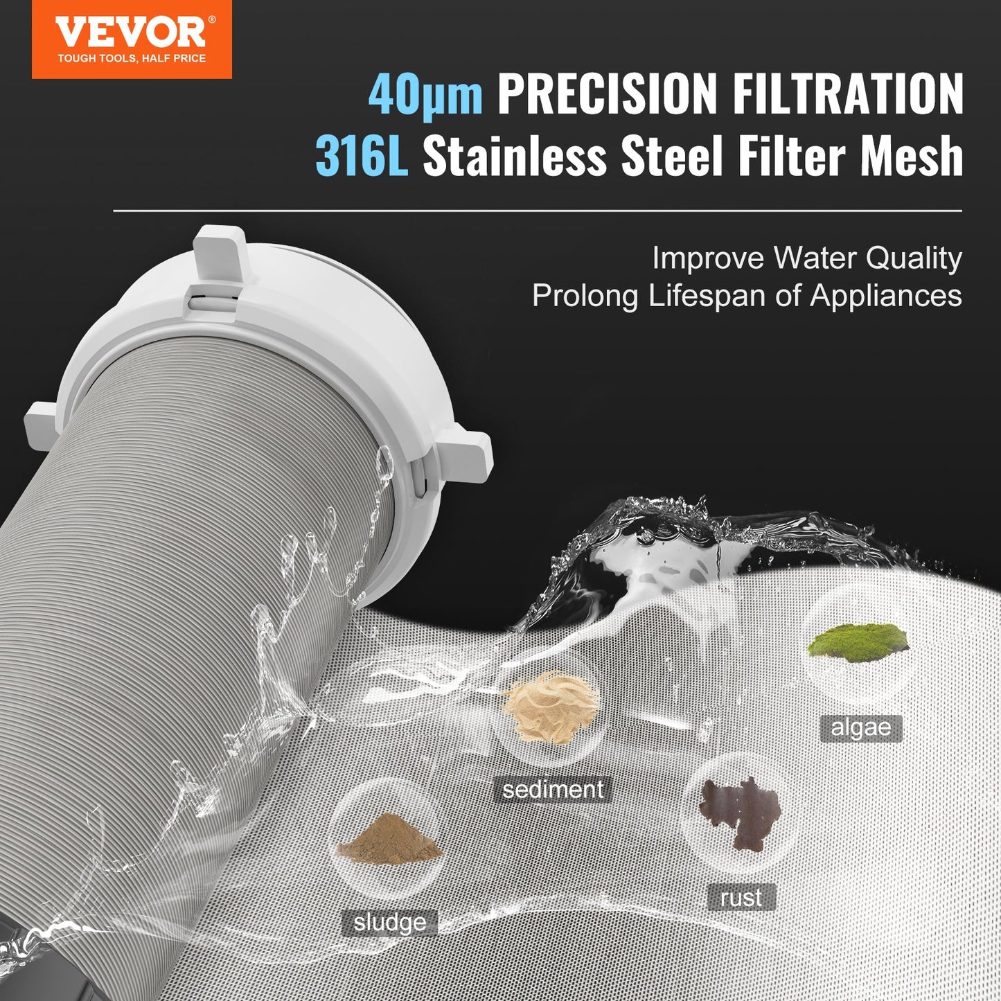 Spin Down-filter, 40 mikron helhussedimentfilter för brunnsvatten, 3/4" GM + 1" GM + 3/4" GF, 4 T/H hög flödeshastighet, för vattenfiltreringssystem i hela huset, brunnsvattensedimentfilter