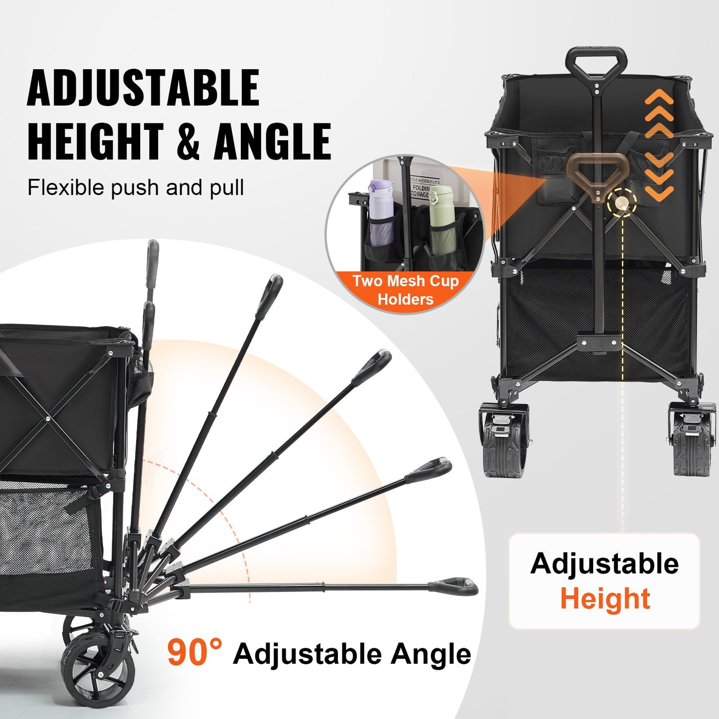 Faltbarer Doppeldeckerwagen, 400 l, faltbarer Wagen mit All-Terrain-Rädern, robuster, faltbarer Wagen mit 350 lbs Tragkraft für Camping, Einkaufen, Garten, 52" extra lange Verlängerung