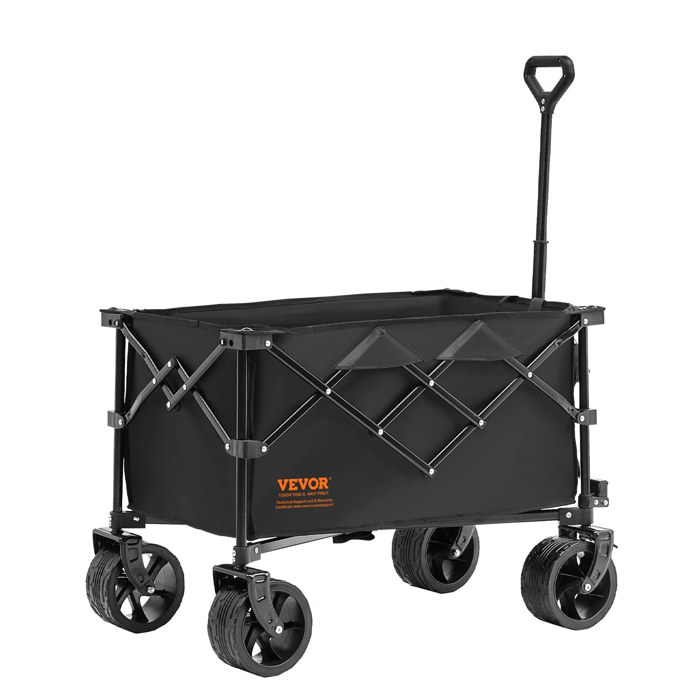 Hopfällbar hopfällbar vagn, 113 L strandvagnsvagn med terränghjul, tung hopfällbar vagn Max 250 lbs med dryckeshållare, sportvagn för camping, shopping, trädgård