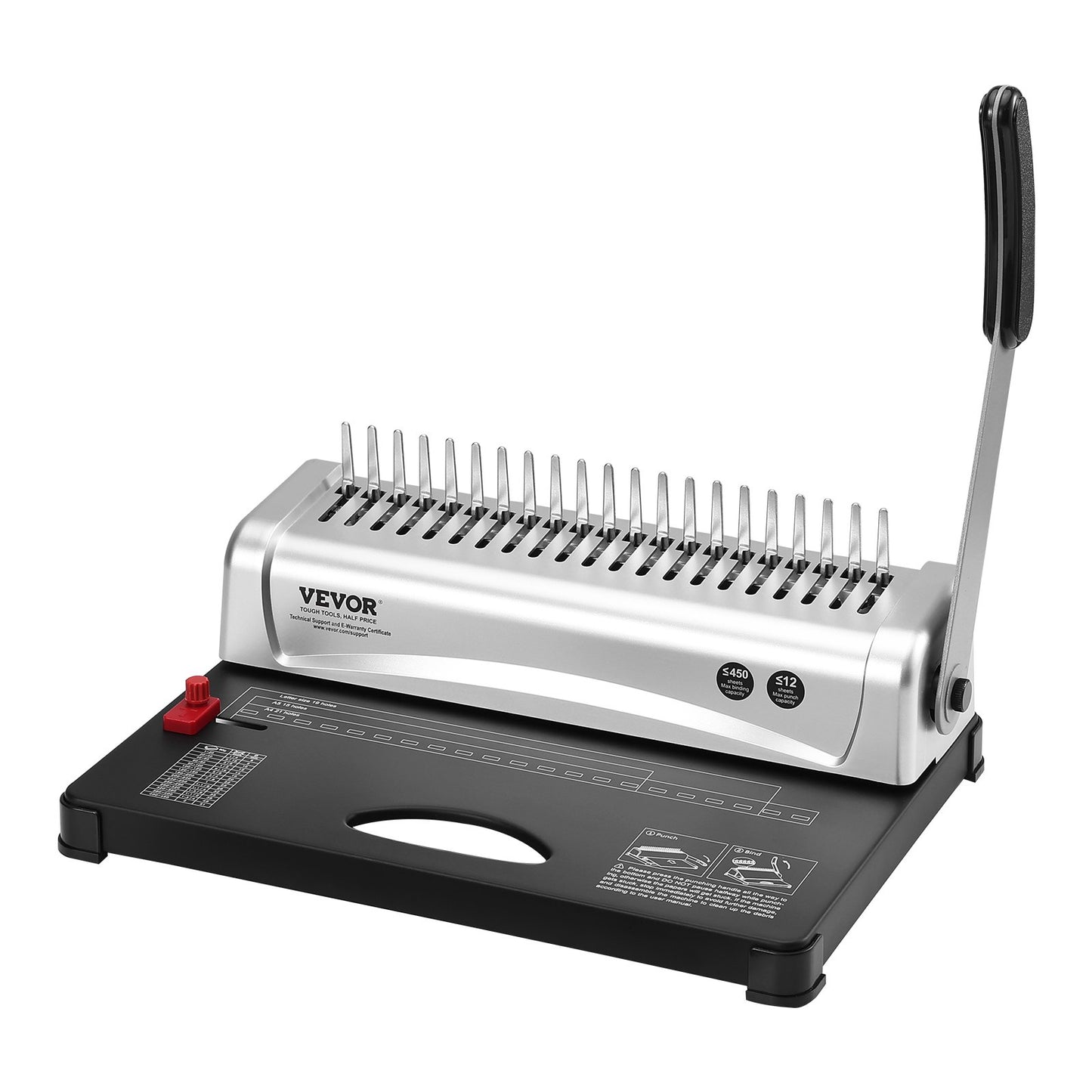 Bindningsmaskin, kambindningsmaskin 21-hålsbindning 450 ark, bokbindningsmaskin med 100 ST 3/8'' kambindningsryggar, för bokstavsstorlek, A4, A5
