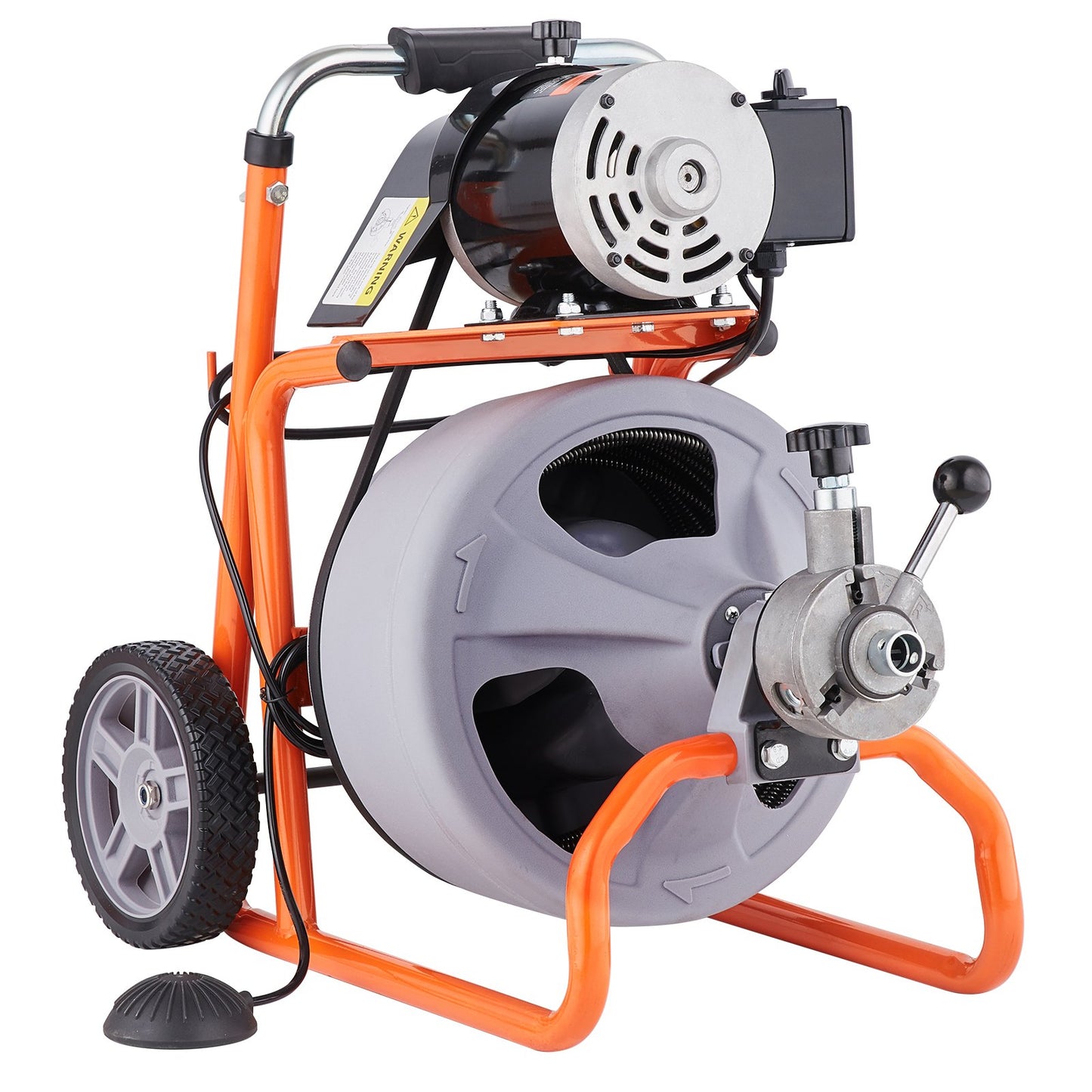 Sewer cleaning machine 75FT x 3/8 inch automatic feeding with wheels and 8 cutters