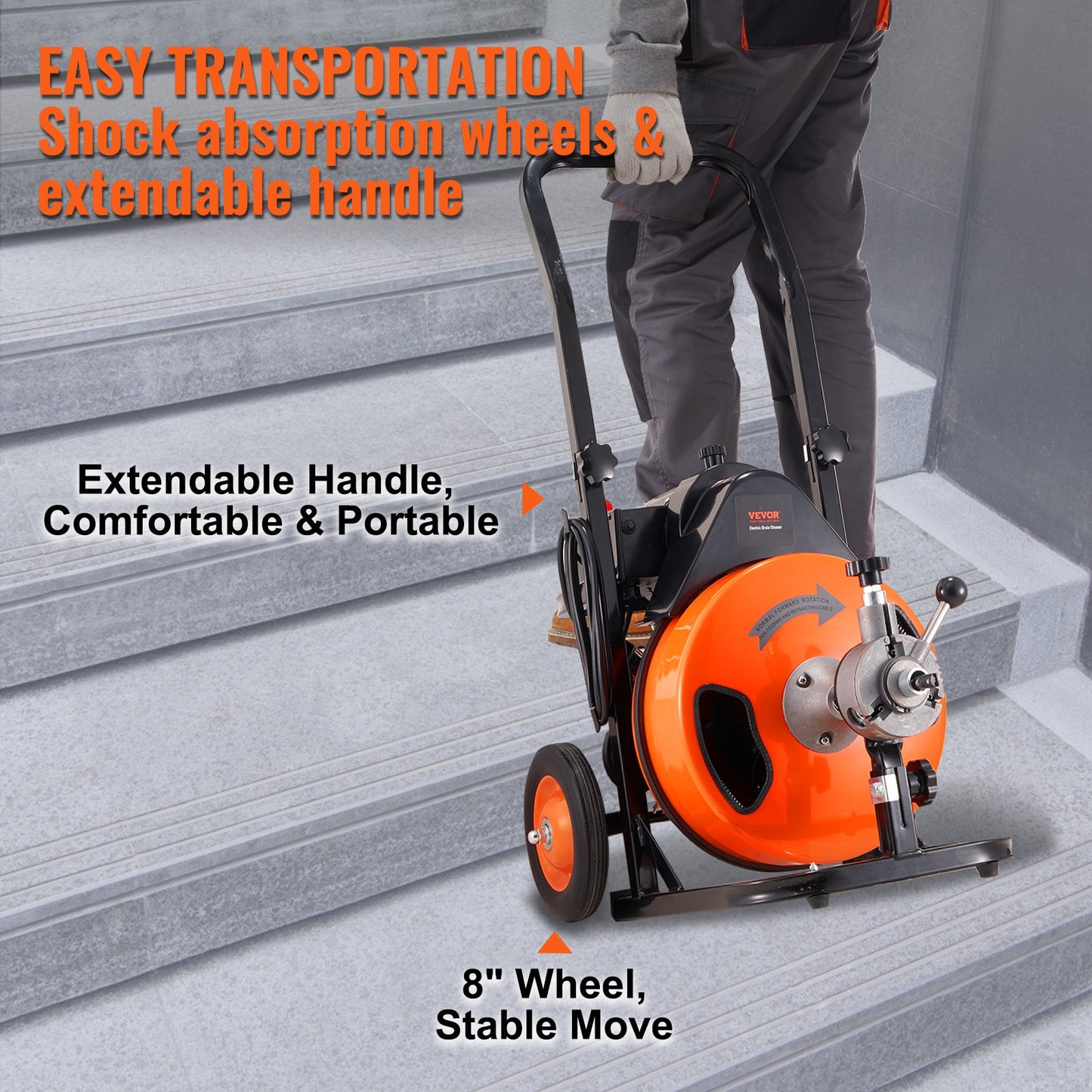 Drain Cleaning Machine Electric Drain Auger 50 FT x 3/8 In Auto Feed