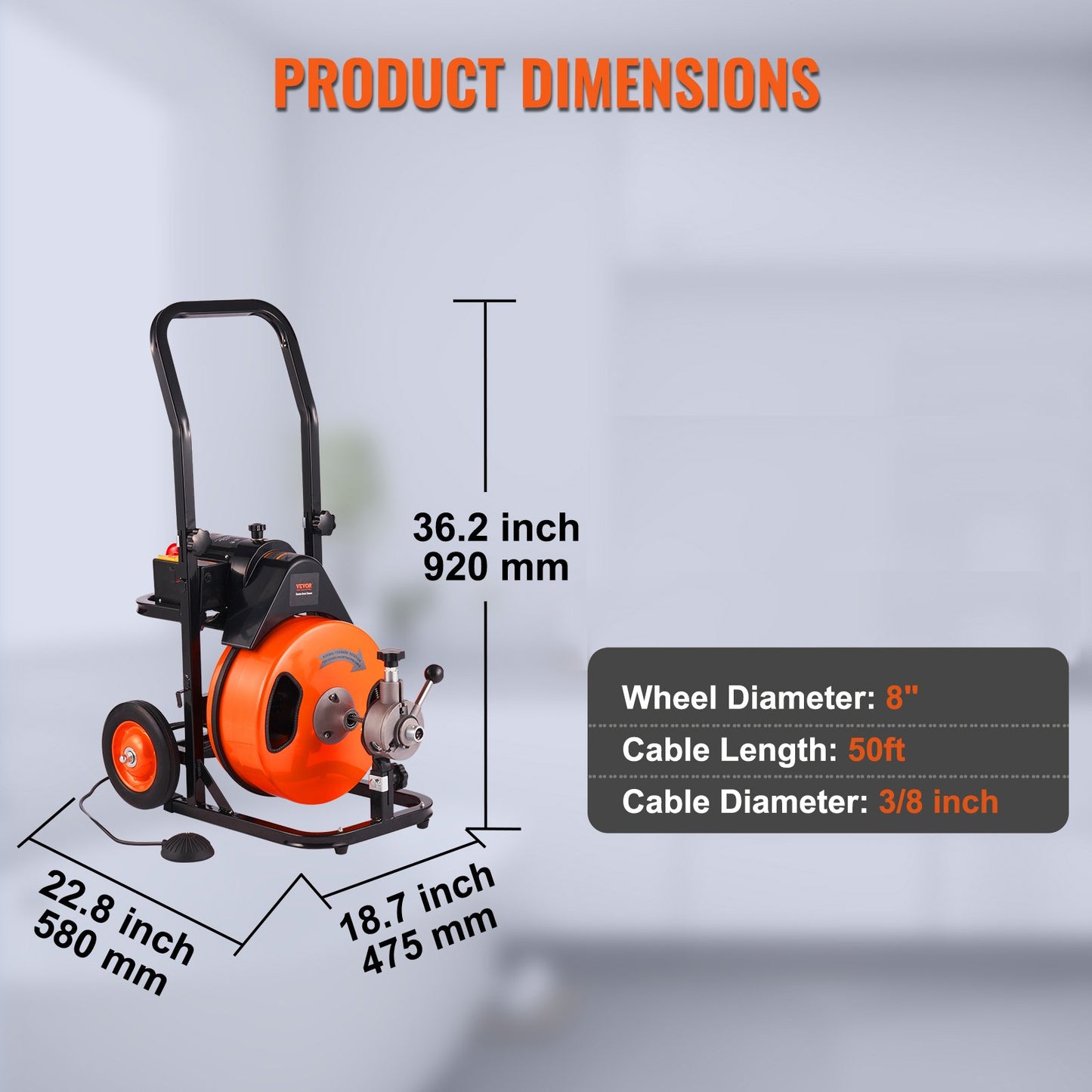 Drain Cleaning Machine Electric Drain Auger 50 FT x 3/8 In Auto Feed