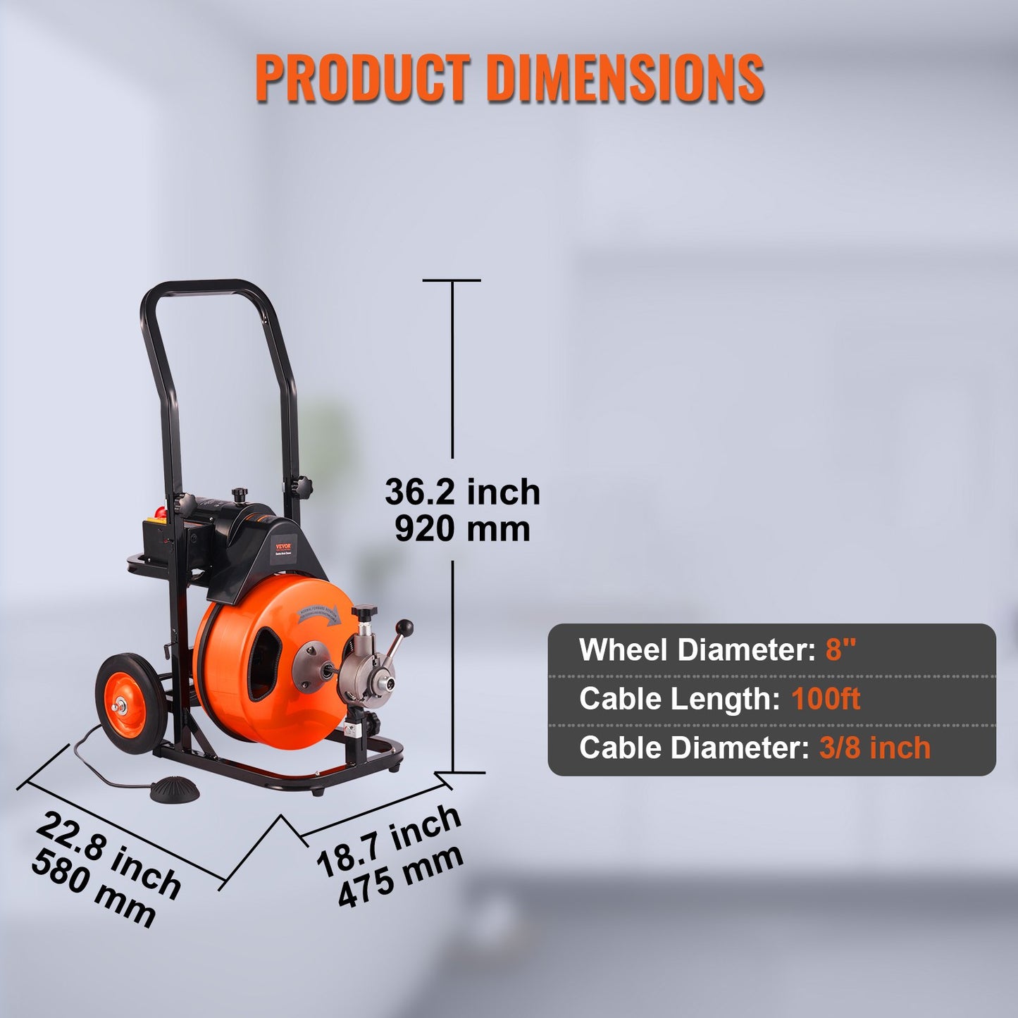 Drain Cleaning Machine Electric Drain Auger 100 FT x 3/8 in Automatic Feed