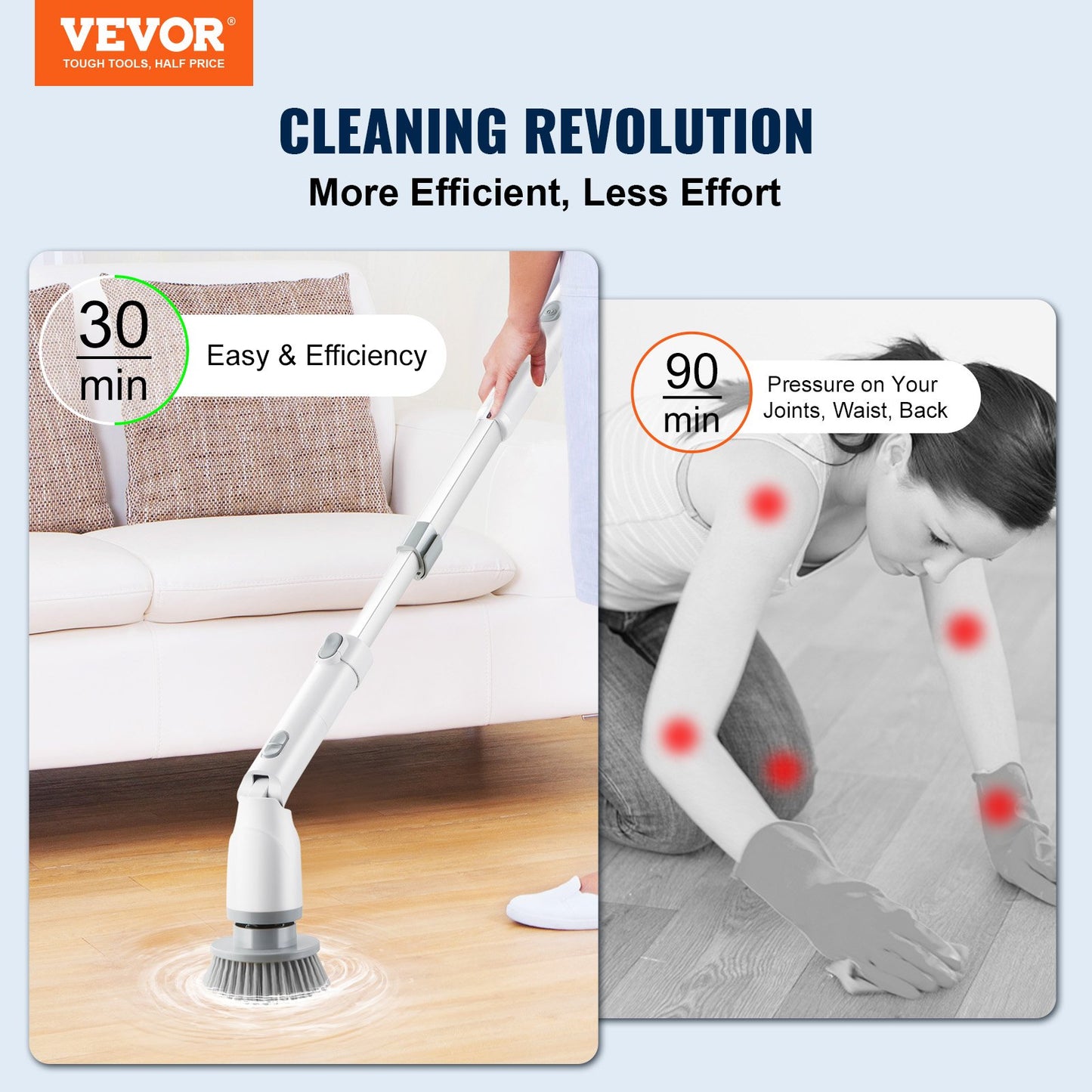 Electric Spin Scrubber, sladdlös rengöringsborste med 2 justerbara hastigheter och utdragbart långt handtag, 1,5H Runtime Power Shower Scrubber med 4 utbytbara borsthuvuden för badrum, badkar, kakel