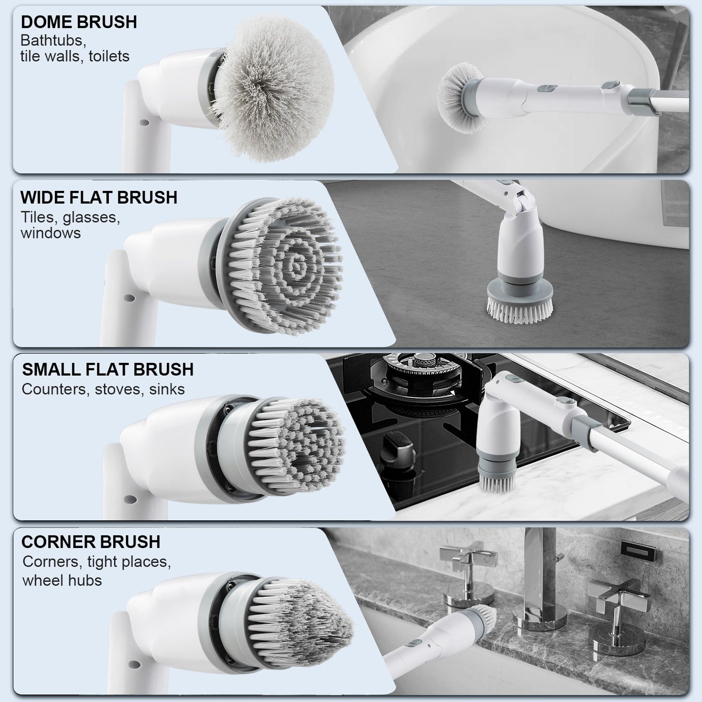 Electric Spin Scrubber, sladdlös rengöringsborste med 2 justerbara hastigheter och utdragbart långt handtag, 1,5H Runtime Power Shower Scrubber med 4 utbytbara borsthuvuden för badrum, badkar, kakel