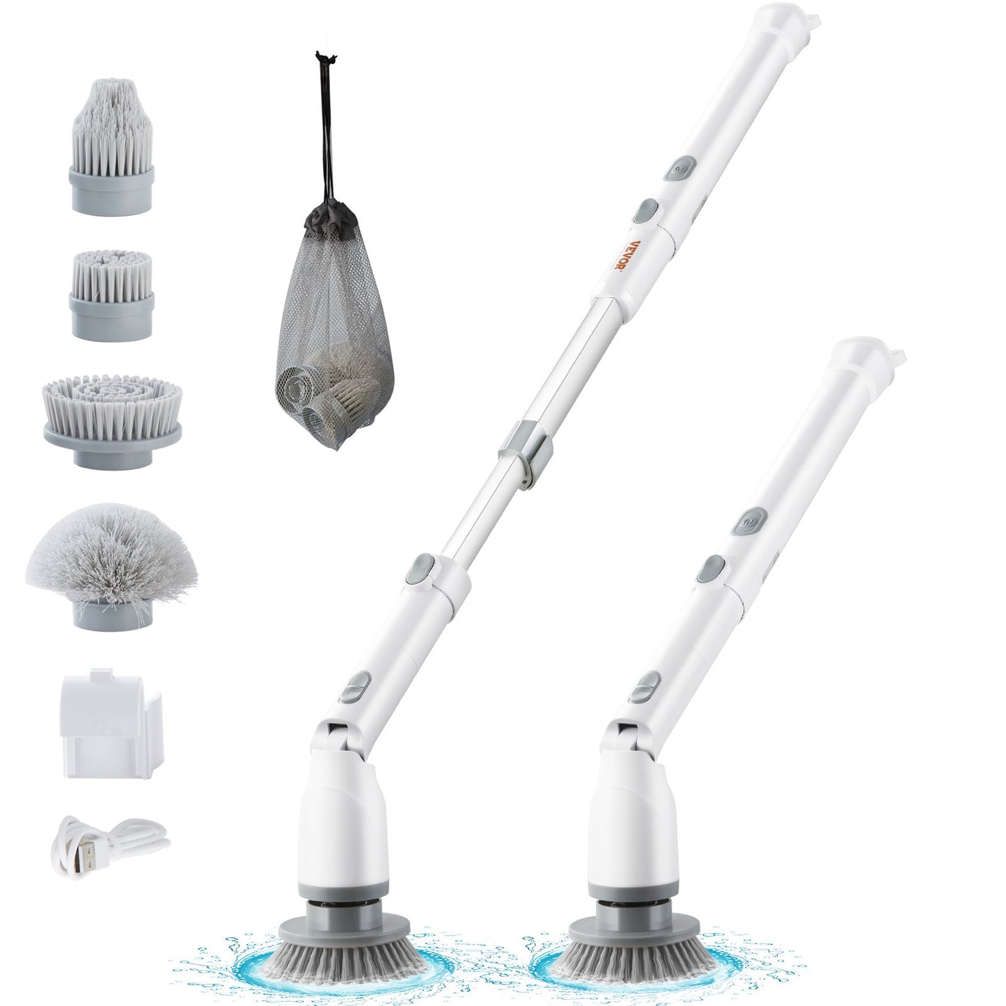 Electric Spin Scrubber, sladdlös rengöringsborste med 2 justerbara hastigheter och utdragbart långt handtag, 1,5H Runtime Power Shower Scrubber med 4 utbytbara borsthuvuden för badrum, badkar, kakel
