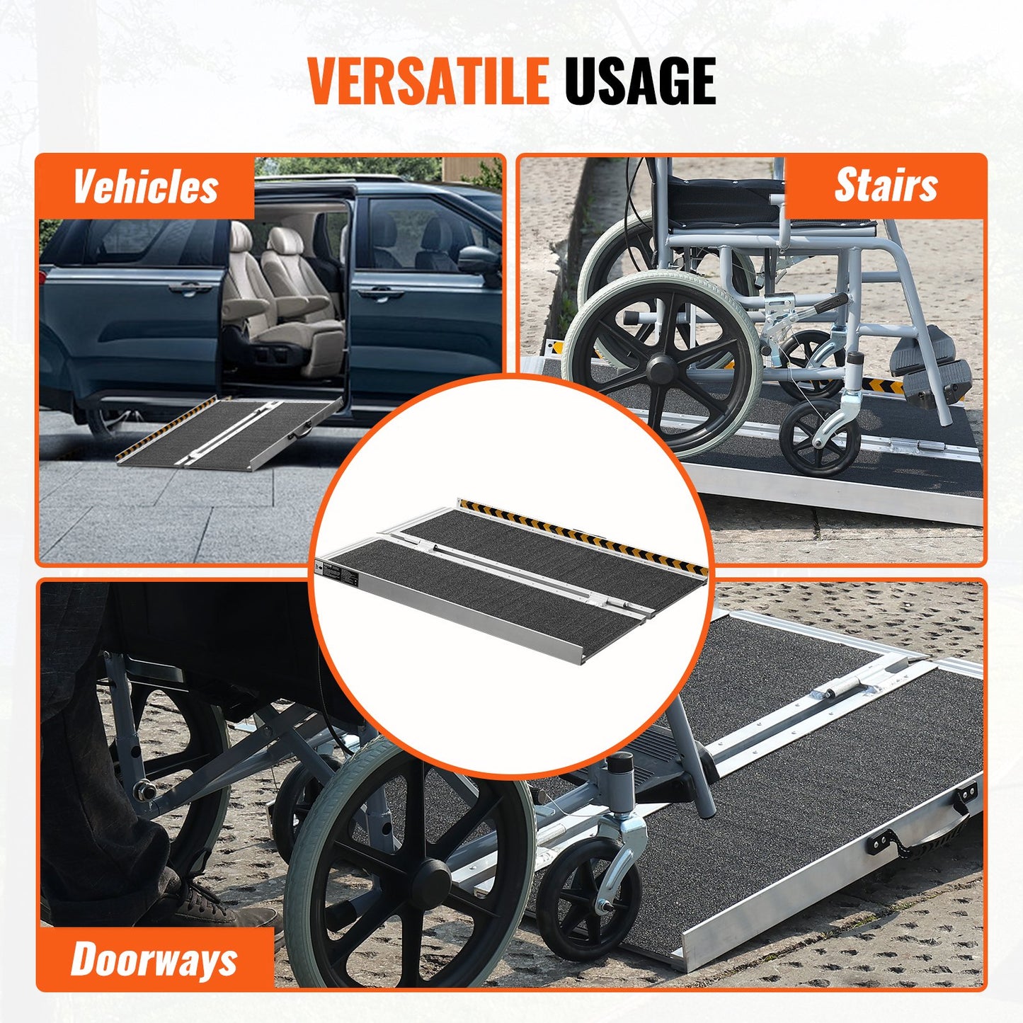 Tragbare Rollstuhlrampe, 2 Fuß, 800 lbs Tragkraft, rutschfeste, faltbare Schwellenrampe aus Aluminium, faltbare Rampe für Mobilitätsroller, Rollstuhlrampe, Behindertenrampe für Haustreppen, Treppen, Türen, Bordsteine