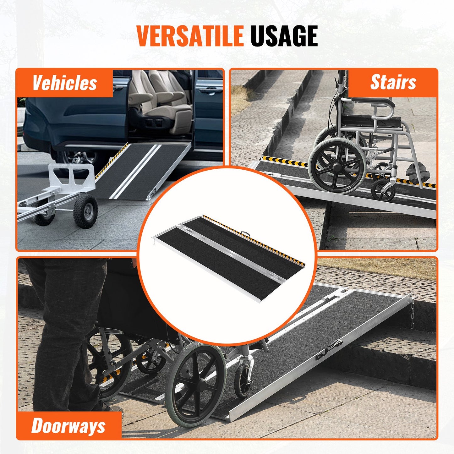 Bärbar Rullstolsramp, 6 fot 800 lbs Kapacitet, Halkfri fällbar tröskelramp av aluminium, hopfällbar Mobility Scooter Ramp Rullstolsramp, Handikappramp för hemtrappor, trappor, dörröppningar, trottoarkanter