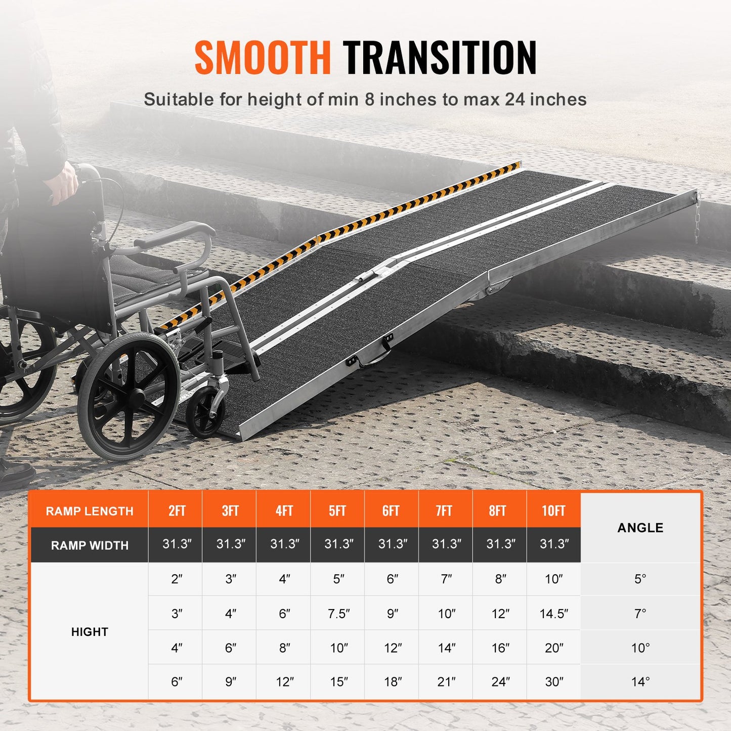 Bärbar Rullstolsramp, 8 fot 800 lbs Kapacitet, Halkfri fällbar tröskelramp i aluminium, hopfällbar Mobility Scooter Ramp Rullstolsramp, Handikappramp för hemtrappor, trappor, dörröppningar, trottoarkanter