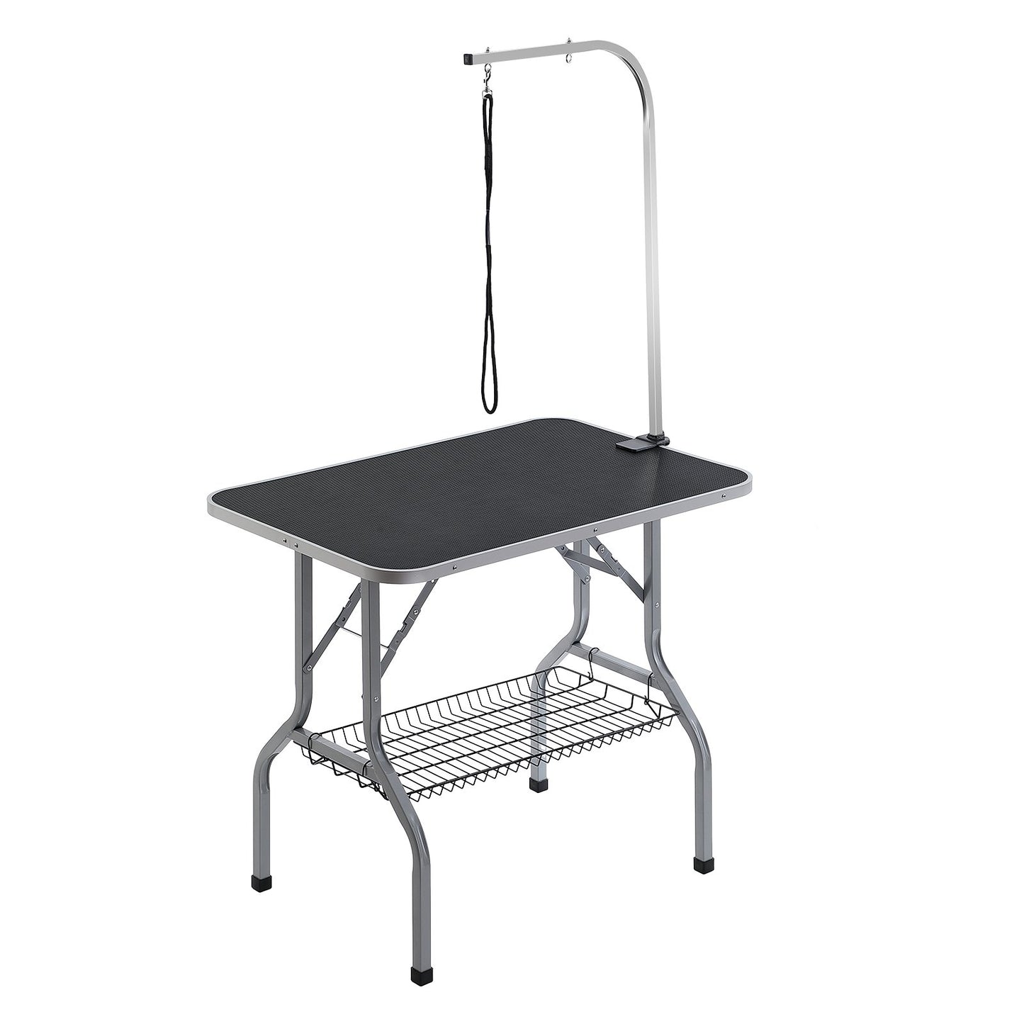 PET-Pflegetischarm mit Klemme, 915 x 610 mm Hundepflegestation, faltbarer PET-Pflegeständer für mittelgroße und kleine Hunde, kostenloser No-Sit-Hunch-Halter mit Pflegeschlaufe, Tragkraft 149,7 kg