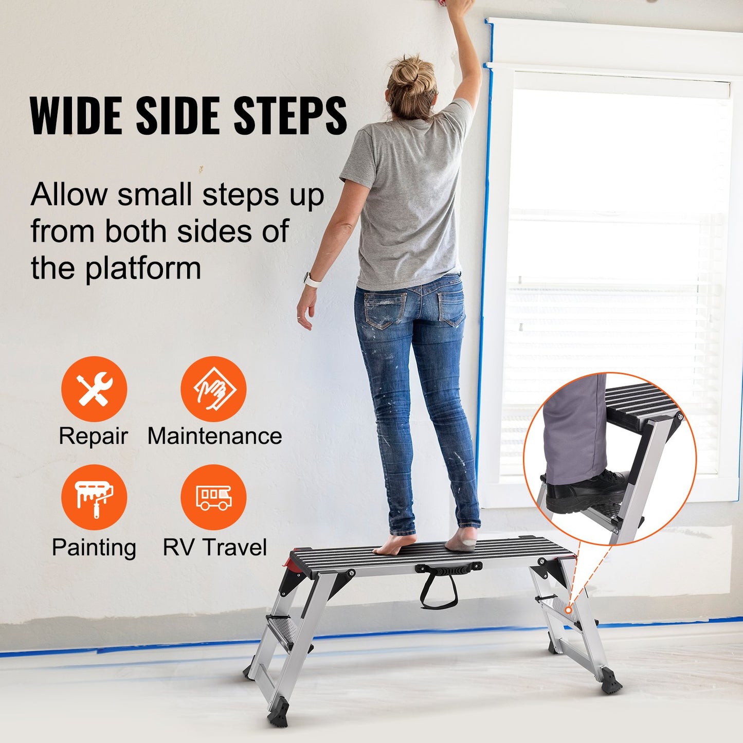 Foldable Work Platform, 660 lbs Load Capacity, Aluminum Gypsum Pallet Ladder, Heavy Duty Workbench with Non-Slip Feet, Ideal for Vehicle Washing, Cleaning, Painting, Decorating