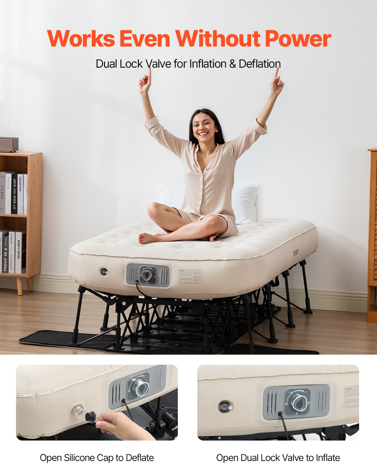 Air mattress with frame and pump 1 person inflatable camping bed 300lbs