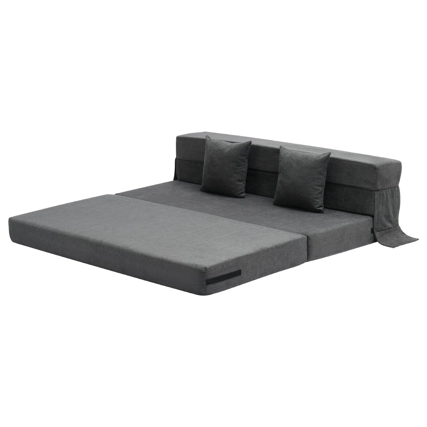 Folding Sofa Bed 3-in-1 Folding Sofa Bed with 2 Cushions Dark Grey Queen