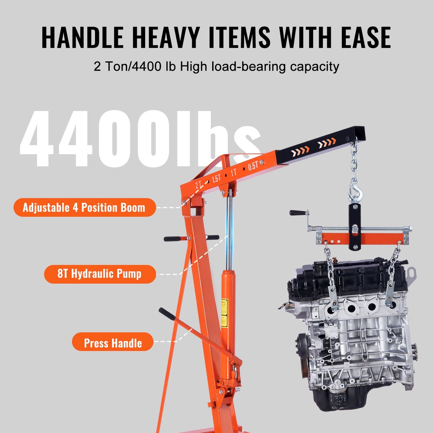 Motorlyftslyftare 4400 LBS/2 TON Cherry Picker Shop Kran lastlyftsverktyg