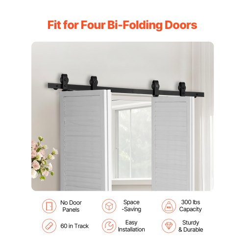 Folding Sliding Door Track Kit 60" For Four 14" Doors | EU