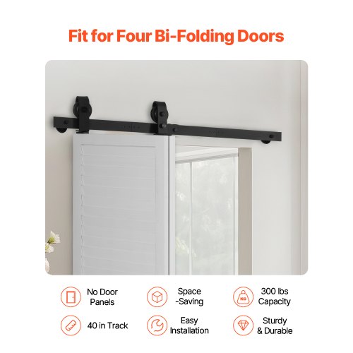 Folding Sliding Door Track Kit, 40" for Two 18" Doors | EU