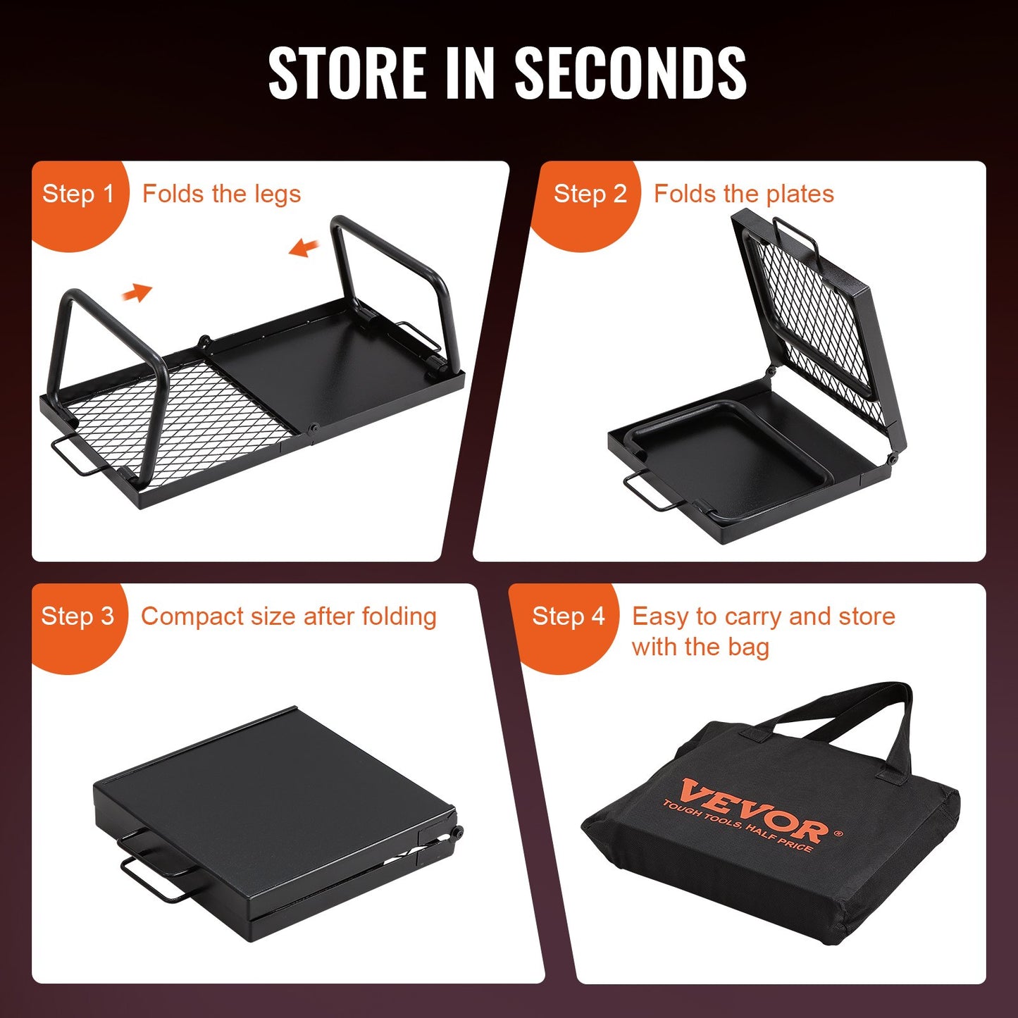 Folding Campfire Grill, Heavy Duty Steel Mesh Grill, 57 cm Portable Camping Grill Over the Fire Pit, Campfire Cooking Equipment with Leg Carry Bag, Grill Stand for Outdoor Cooking with Open Flame