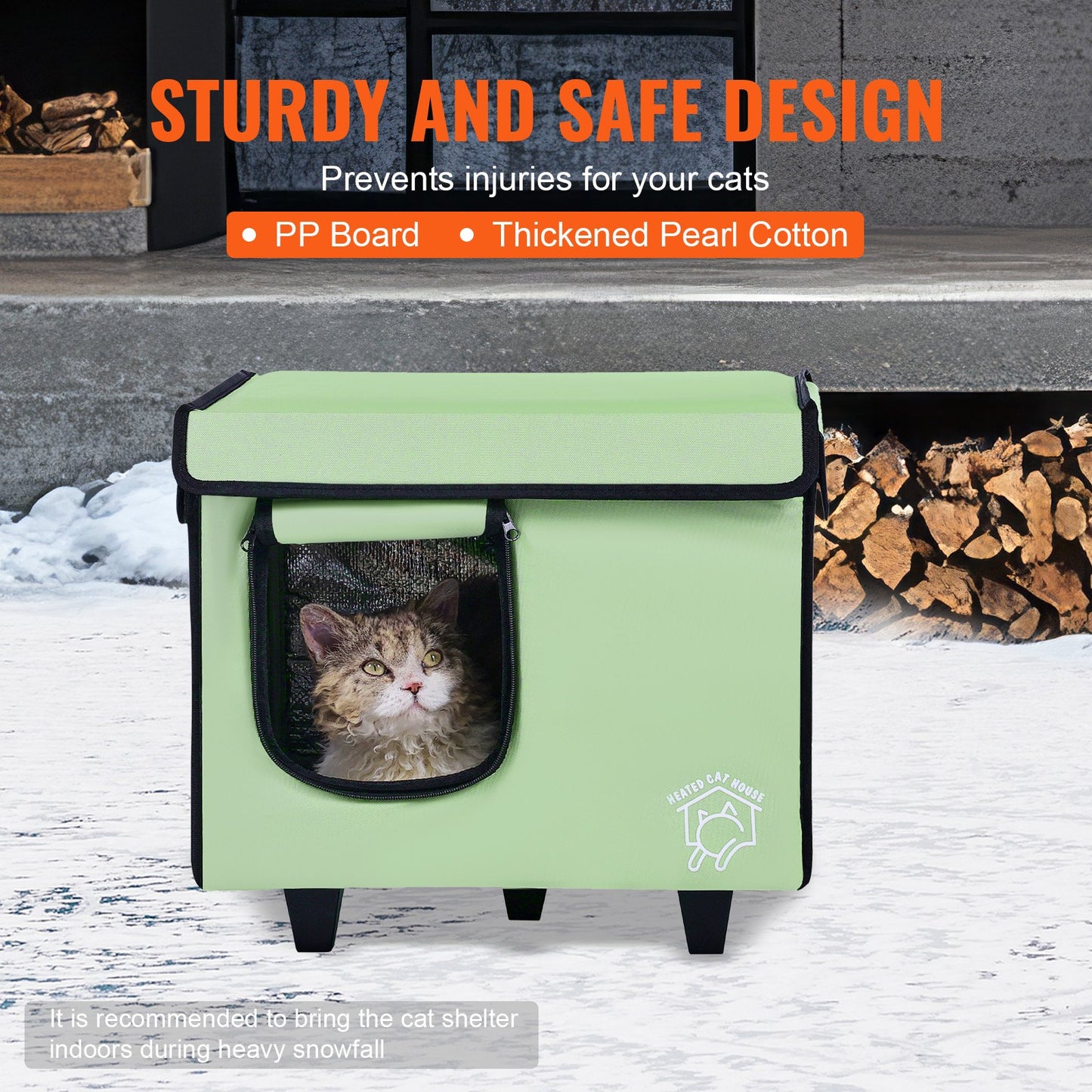 Förhöjda uppvärmda katthus Cuboid Kitty Shelter med uppvärmd pad grön (S)