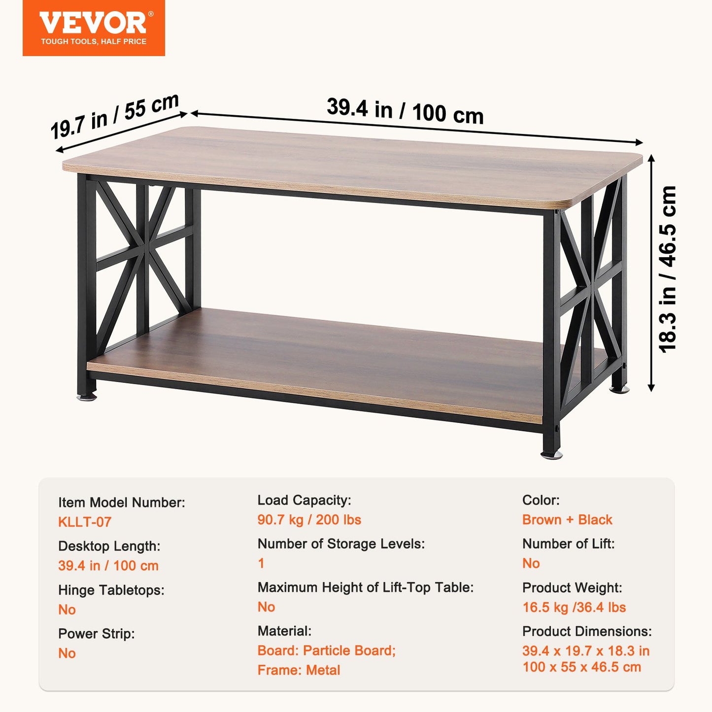 40" Farmhouse Soffbord Rektangulärt bord med öppet förvaringsfack