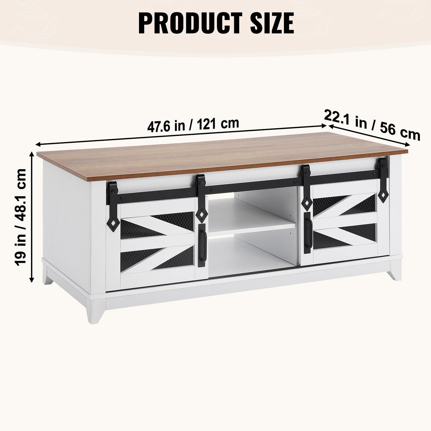 48" Farmhouse Soffbord 2-vånings rektangelbord med skjutbara ladugårdsdörrar