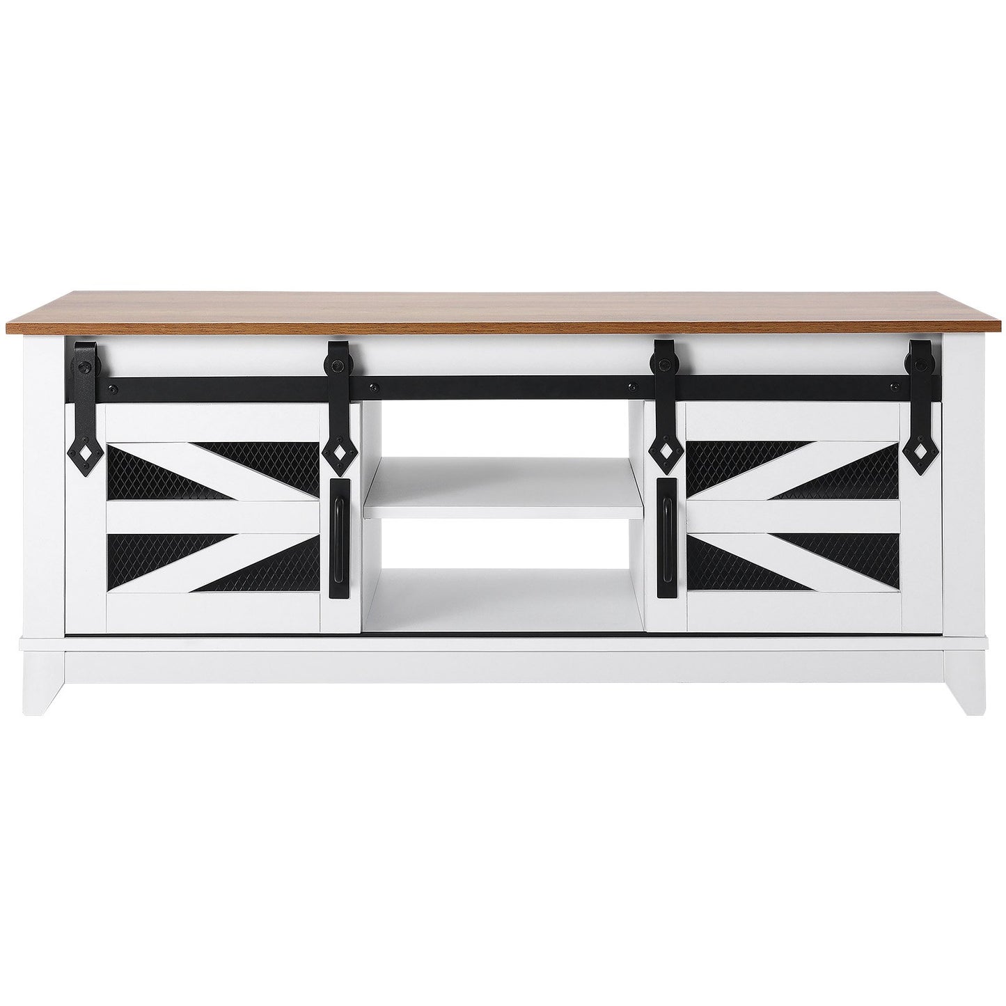 48" Farmhouse Soffbord 2-vånings rektangelbord med skjutbara ladugårdsdörrar
