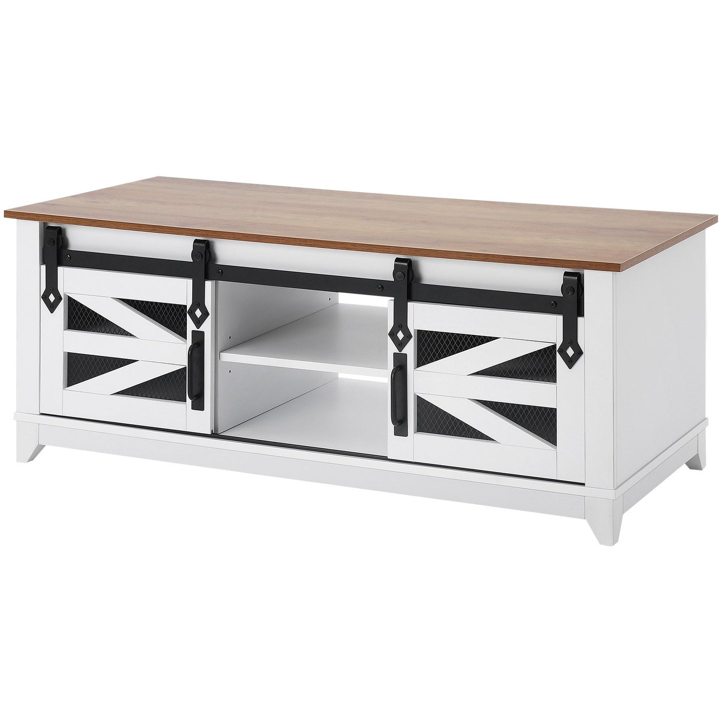 48" Farmhouse Soffbord 2-vånings rektangelbord med skjutbara ladugårdsdörrar