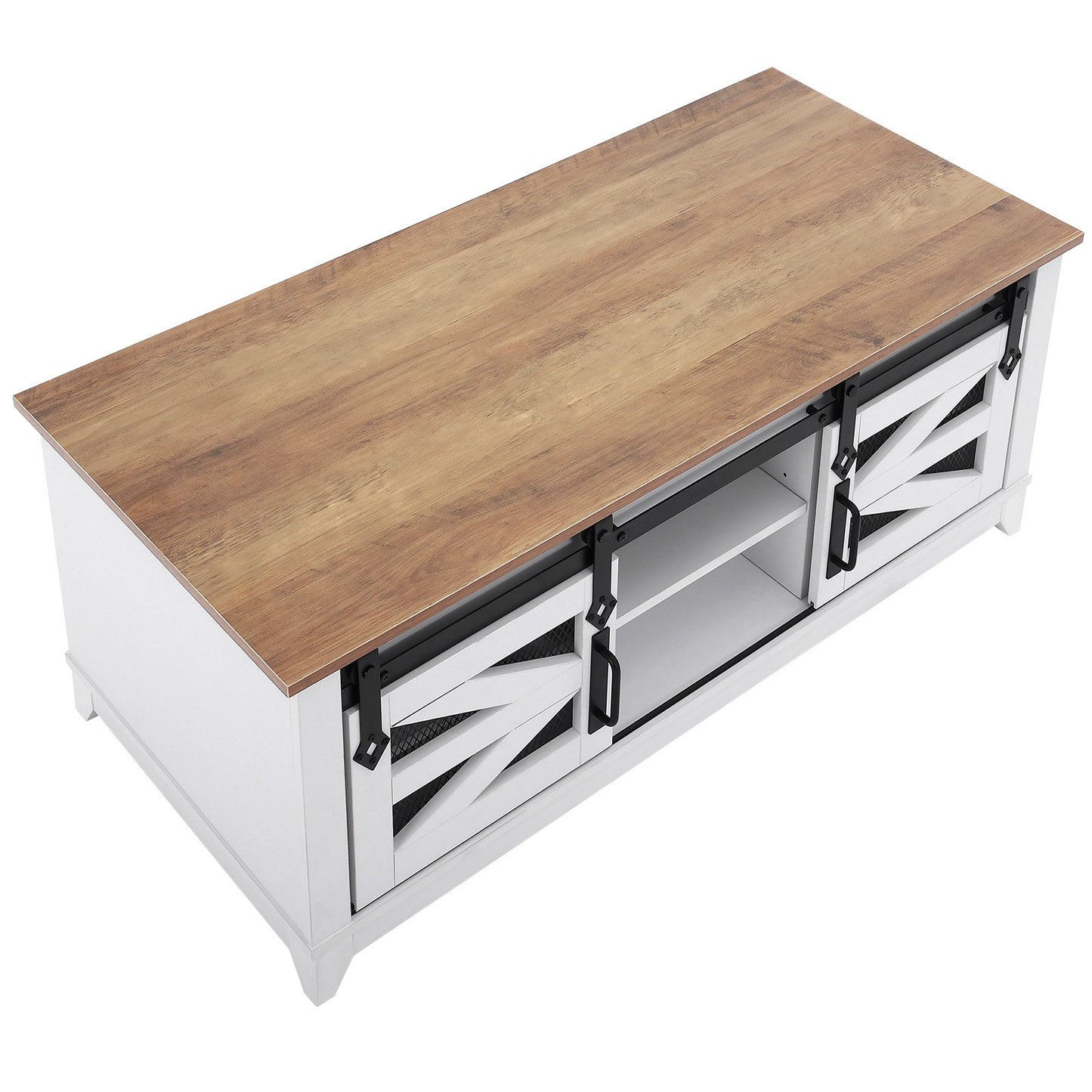 48" Farmhouse Soffbord 2-vånings rektangelbord med skjutbara ladugårdsdörrar