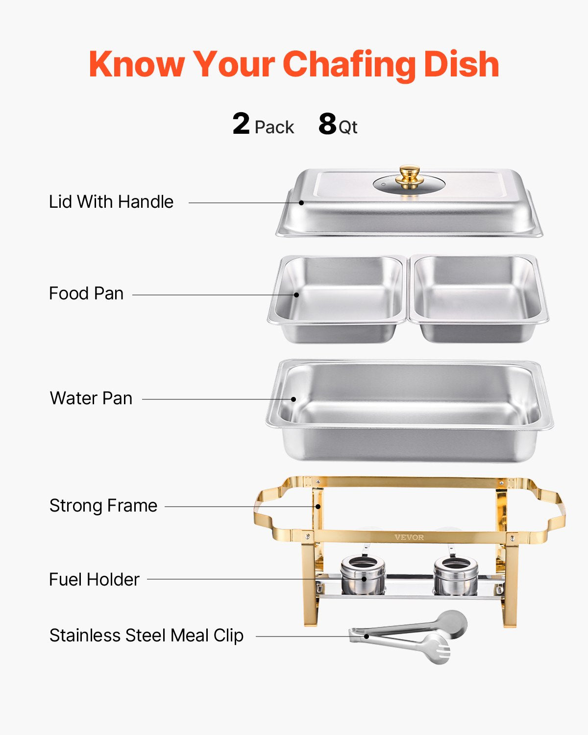 4 Qt 2-Pack Rectangle Chafing Dish Buffet Set Half Size Pan Stainless Steel
