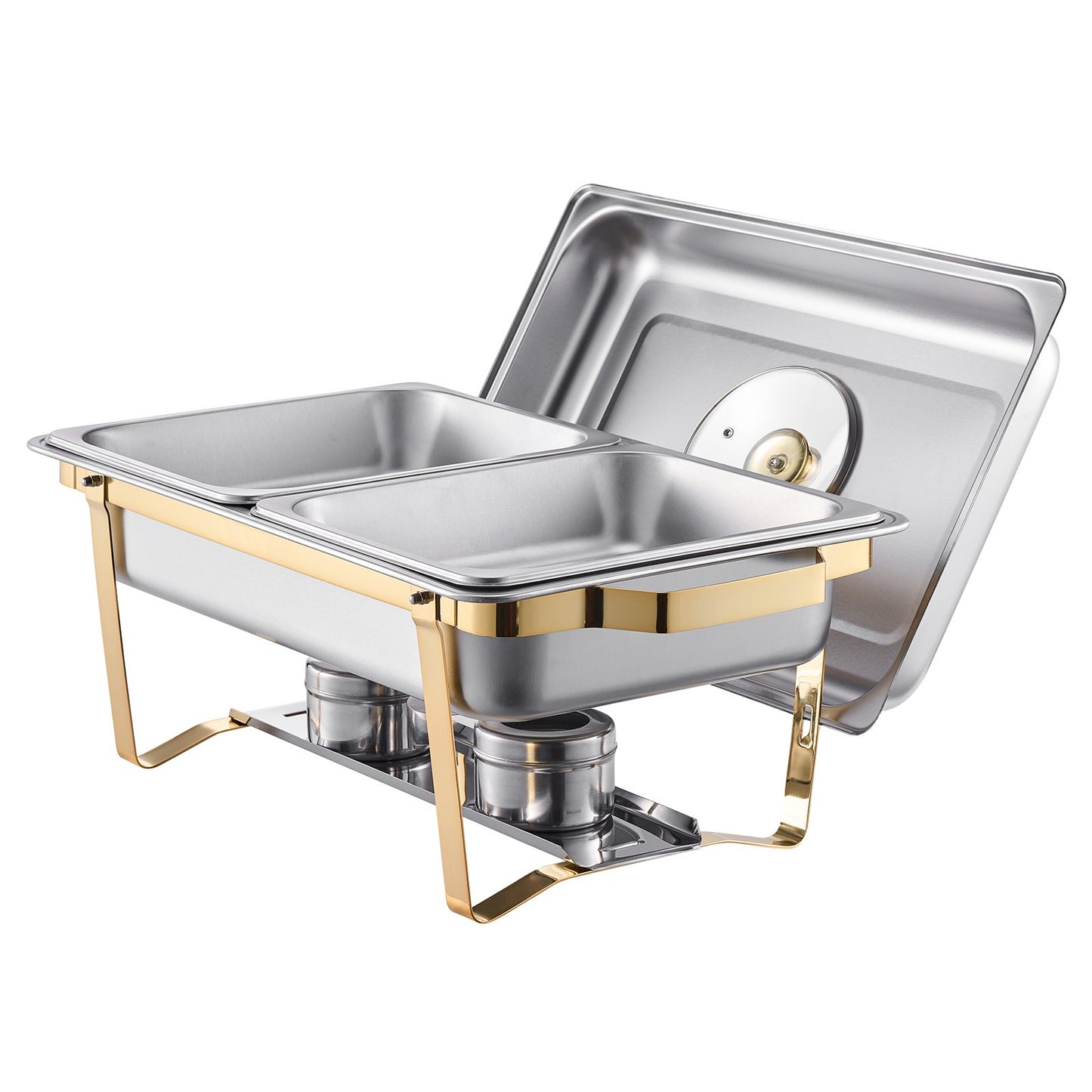 4 Qt 2-Pack Rectangle Chafing Dish Buffet Set Half Size Pan Stainless Steel