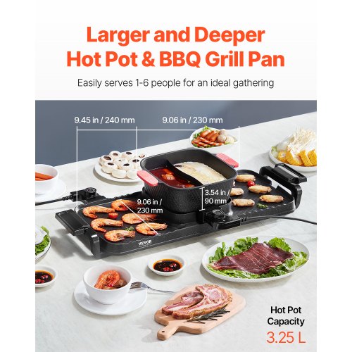 Hot Pot mit Grill 2300 W 2-in-1 elektrischer rauchfreier Grill mit abnehmbarer Kochplatte | EU