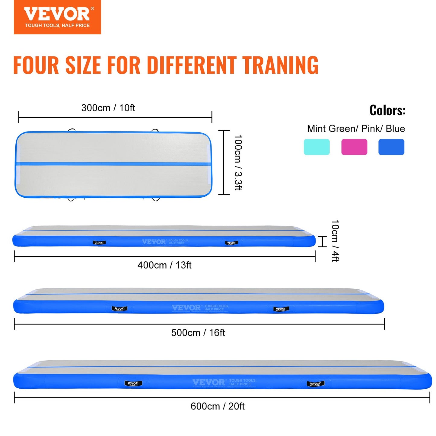 10FT Air Track Inflatable Training Tumbling Gymnastics Gym Mat with Pump