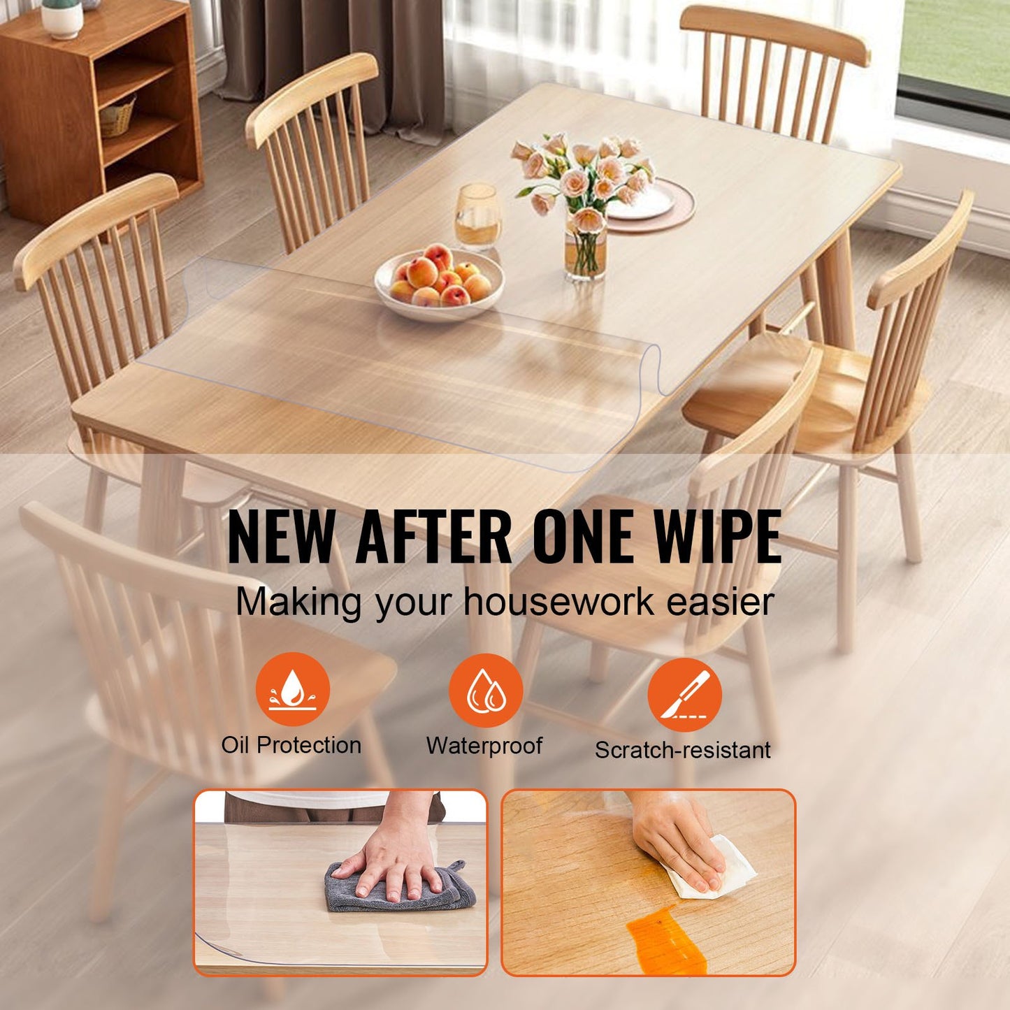 Clear Bordsskydd, 36" x 72" Bordsöverdrag, 1,5 mm tjock PVC-plastduk, vattentätt skrivbordsskydd för Skrivbord, Soffbord, Matsalsbord