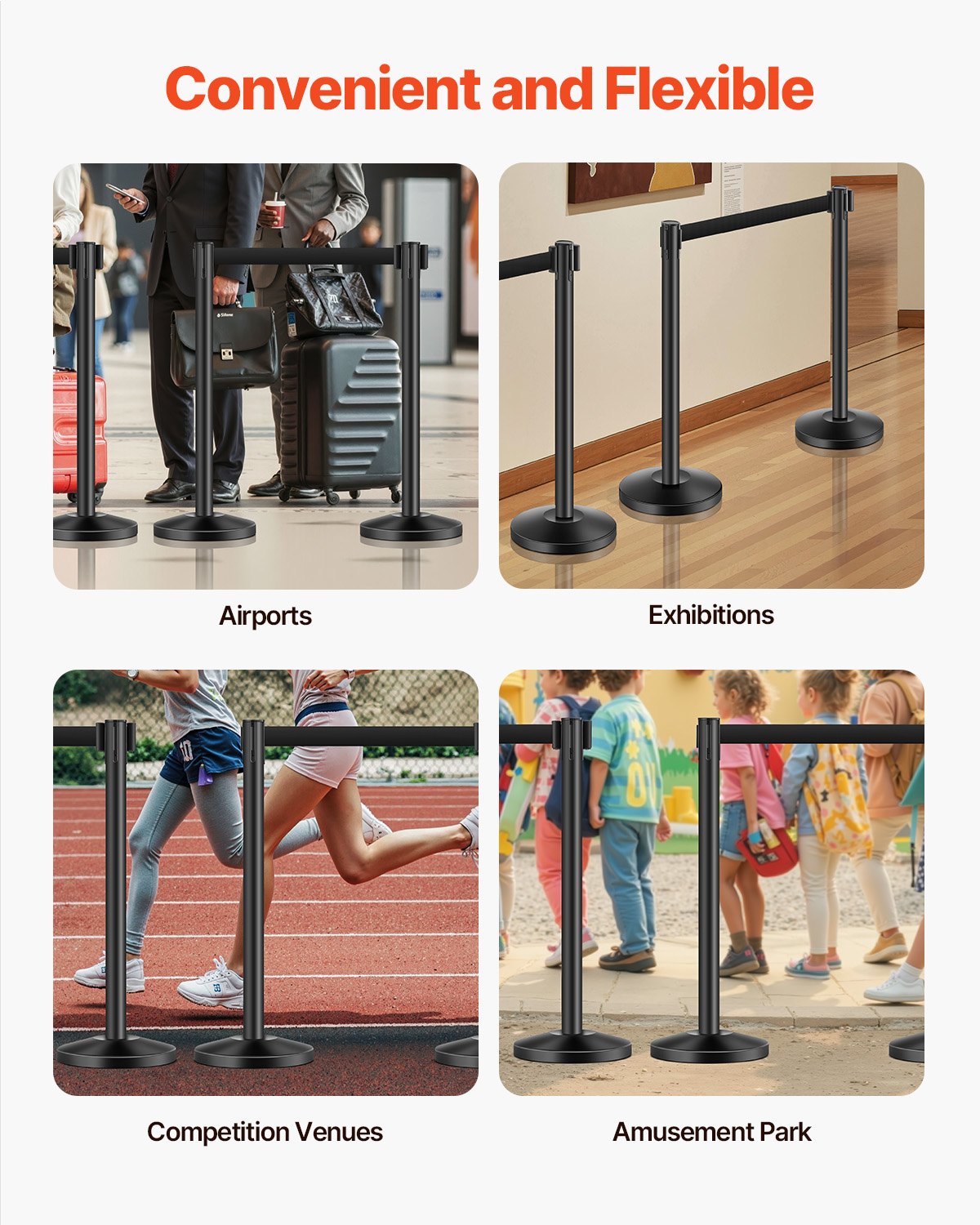 4 support posts with 4 retractable belts and hollow base for sand injection