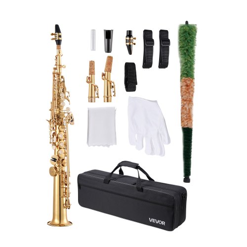 Gold Mässing Rak Sopransaxofon B Flat Sax med Munstycke | EU