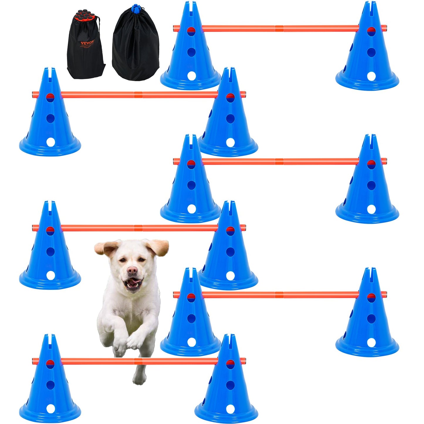 Dog Agility Häckkon Set 6 ST Kit-12 xKoner 6 xAgility Stavar med väska