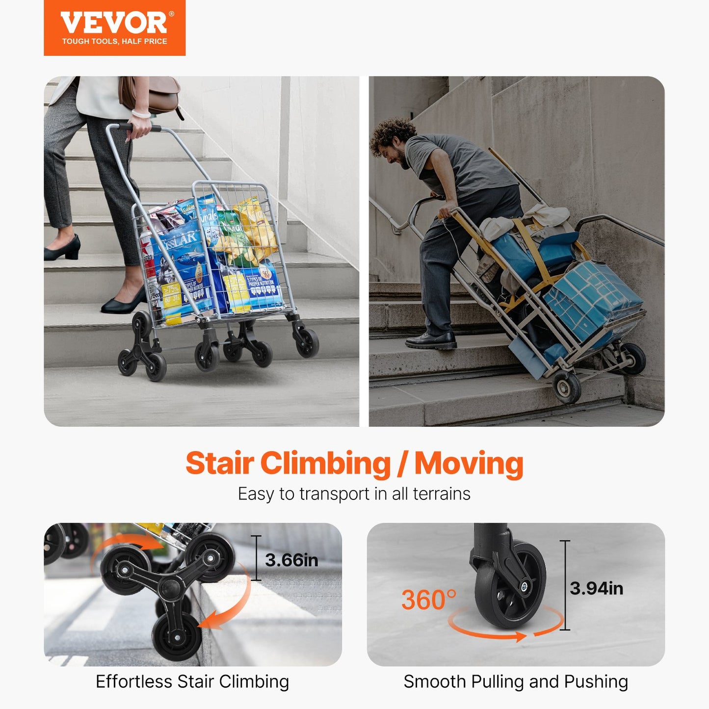 Stair climbing trolley Foldable shopping trolley 45L with stair climbing wheels